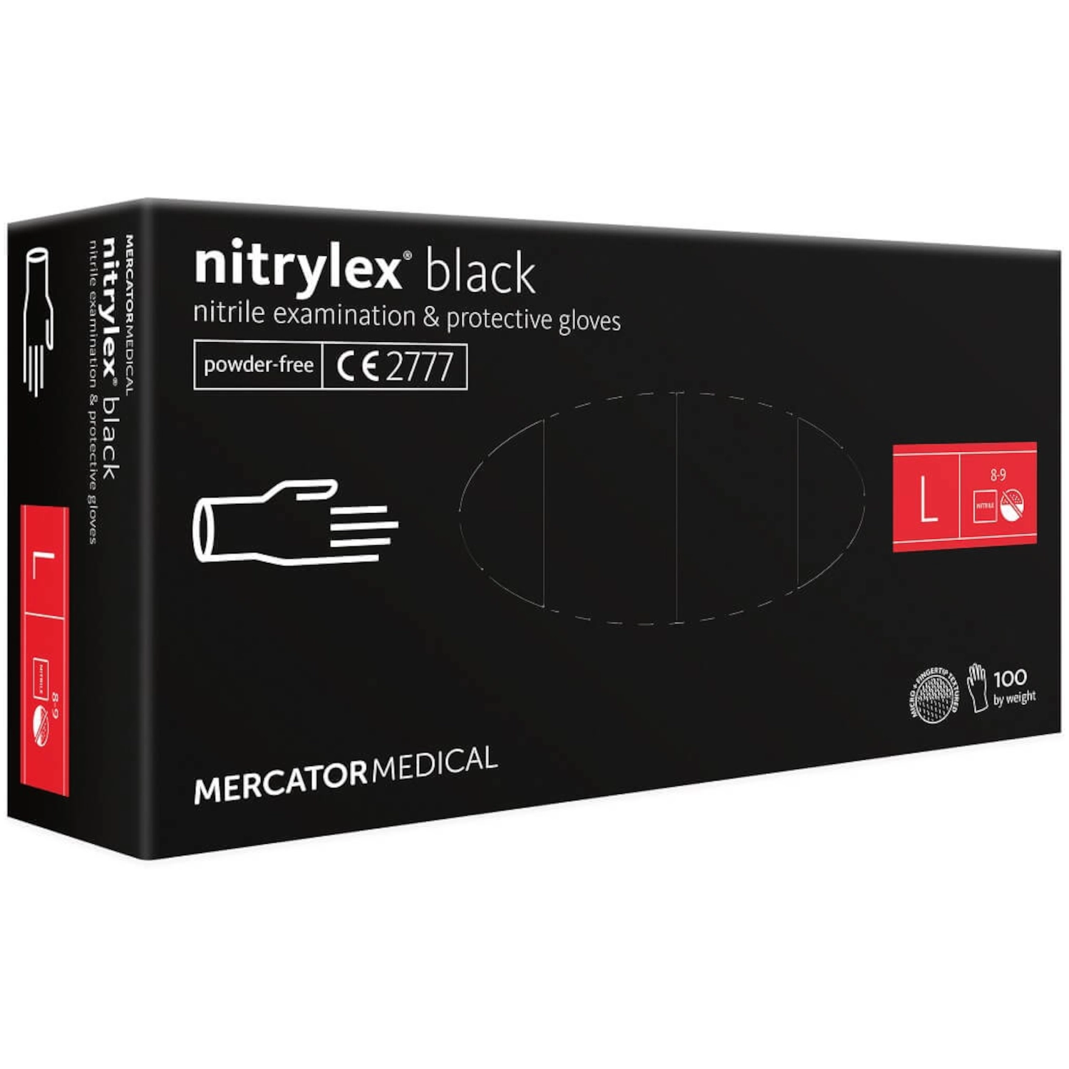 Black nitrile gloves size L from Monster Shine, 100-pack with chemical protection and textured surface