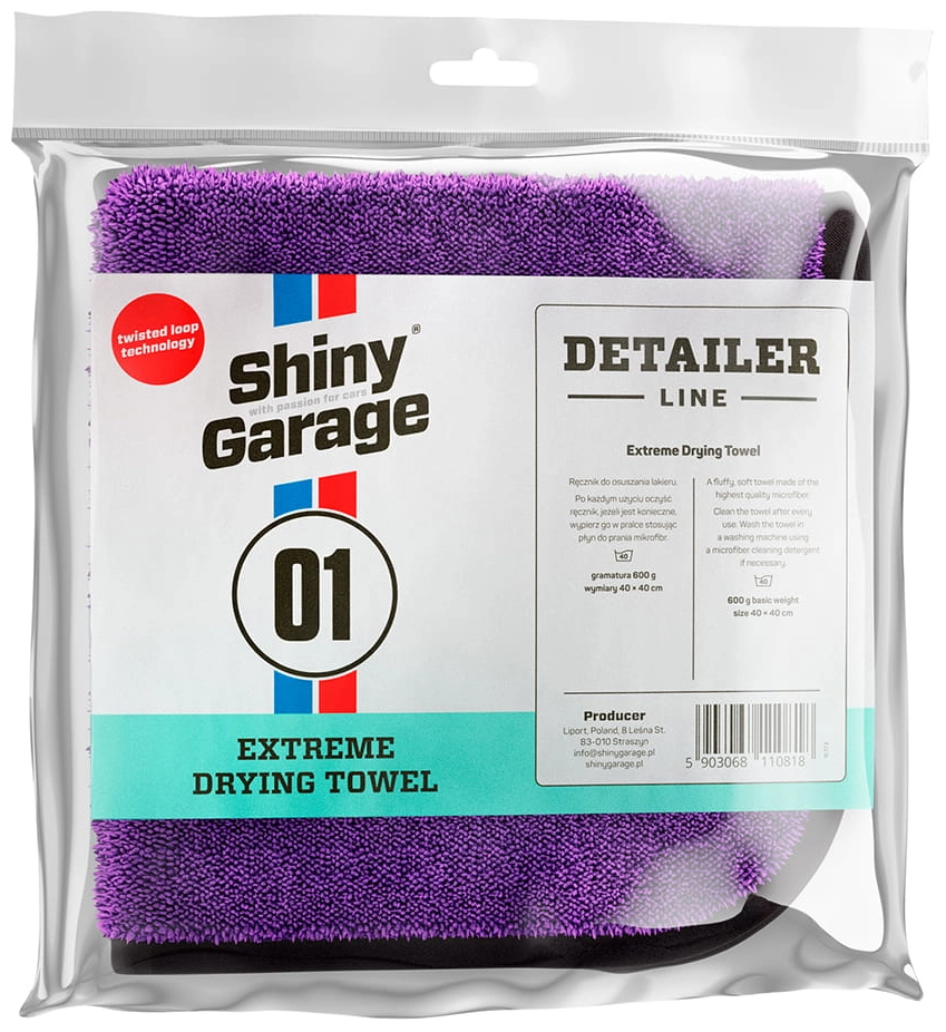 Shiny Garage Extreme Drying Towel XS – bardzo chłonny ręcznik do osuszania pojazdu, 40x40cm