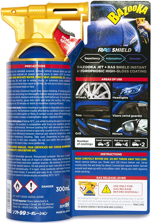 Quick protective spray SOFT99 Rain Drop 300ml bottle for paint, glass, plastic and chrome with hydrophobic gloss