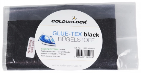 Black leather repair patch GLUE-TEX by Colourlock Lederzentrum for repairing leather and faux leather
