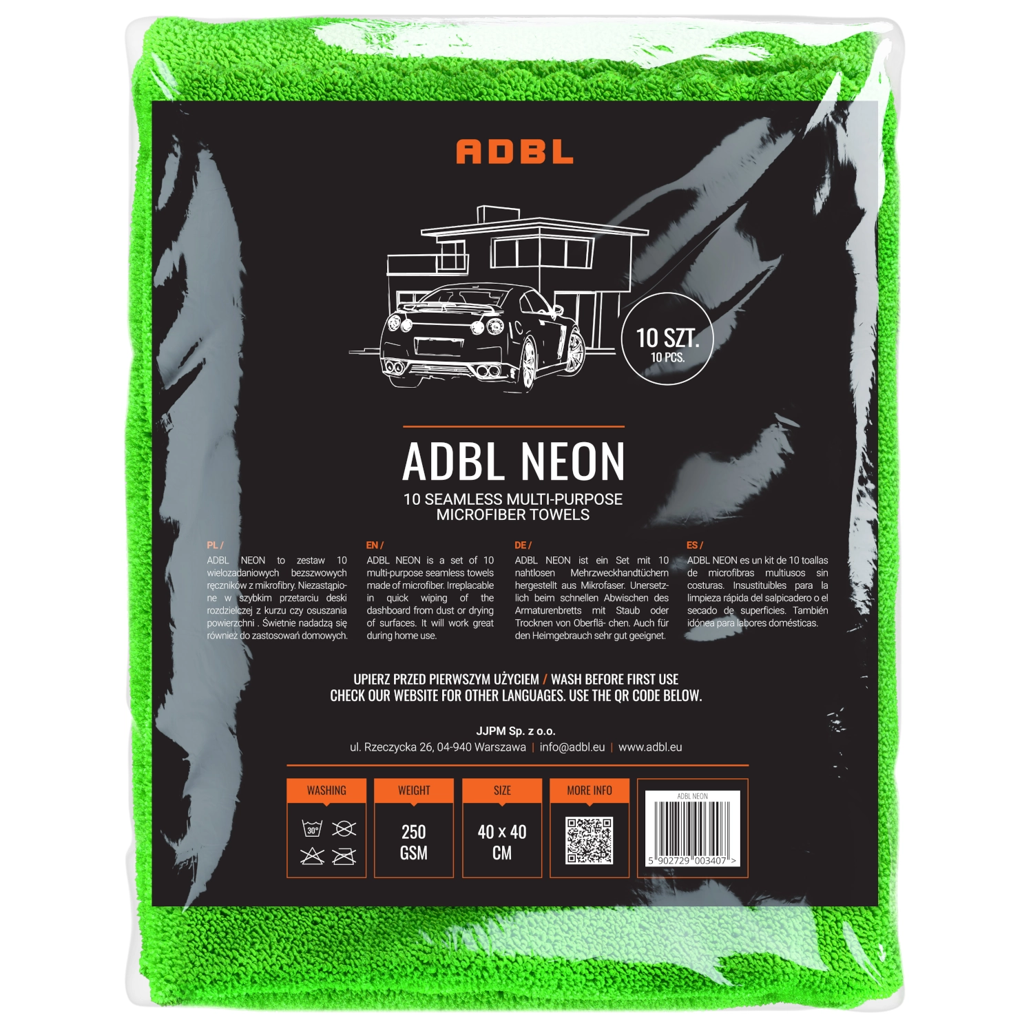 ADBL Microfibre Cloths 10-pack seamless 40x40 cm 250 gsm for professional car detailing