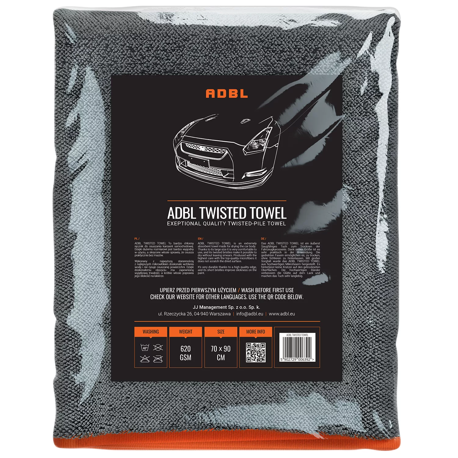 ADBL 2 Microfibre Cleaning Towel 620GSM 70x90cm for drying and detailing vehicle paintwork