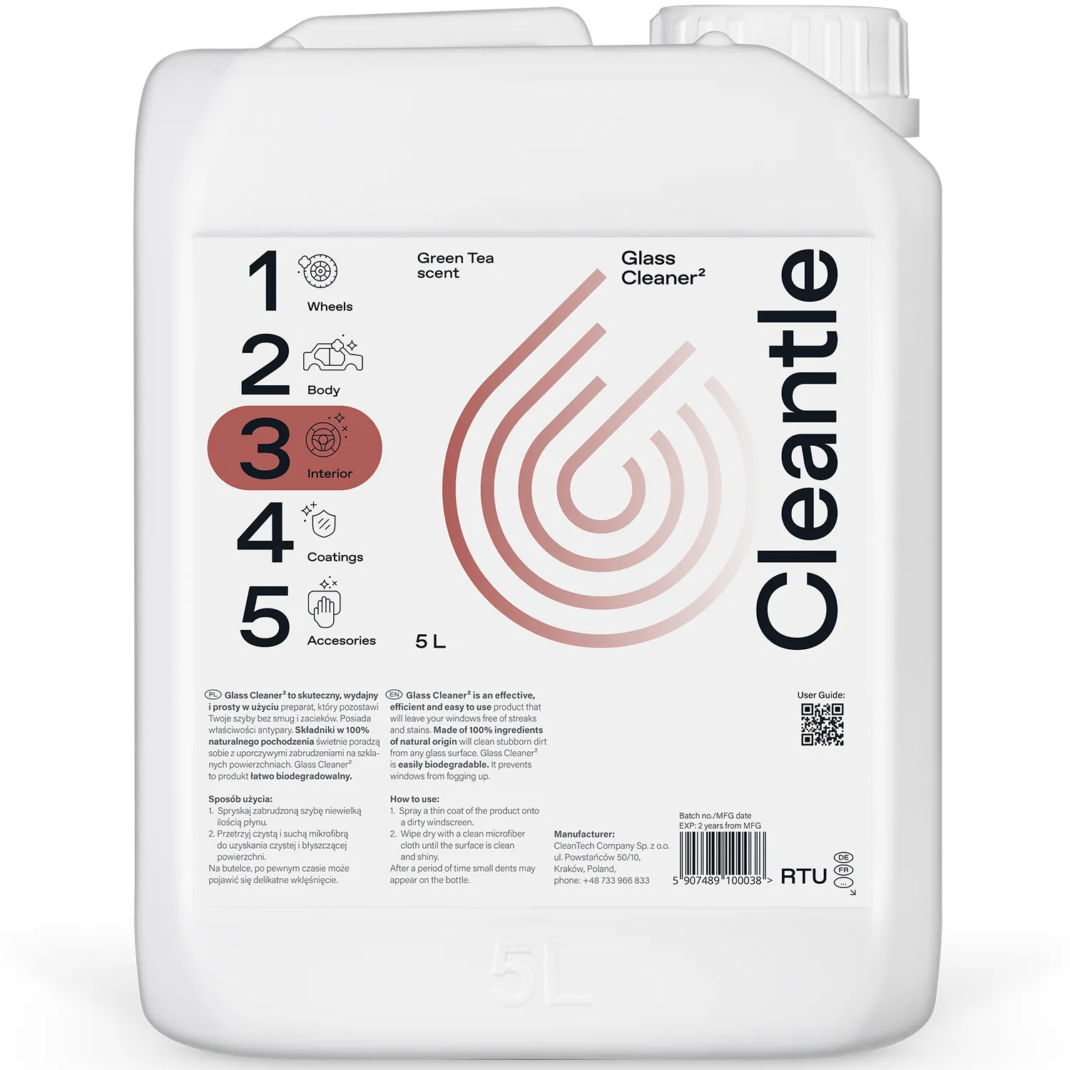 Cleantle Glass Cleaner2 – płyn do mycia szyb, właściwości antypary 5L