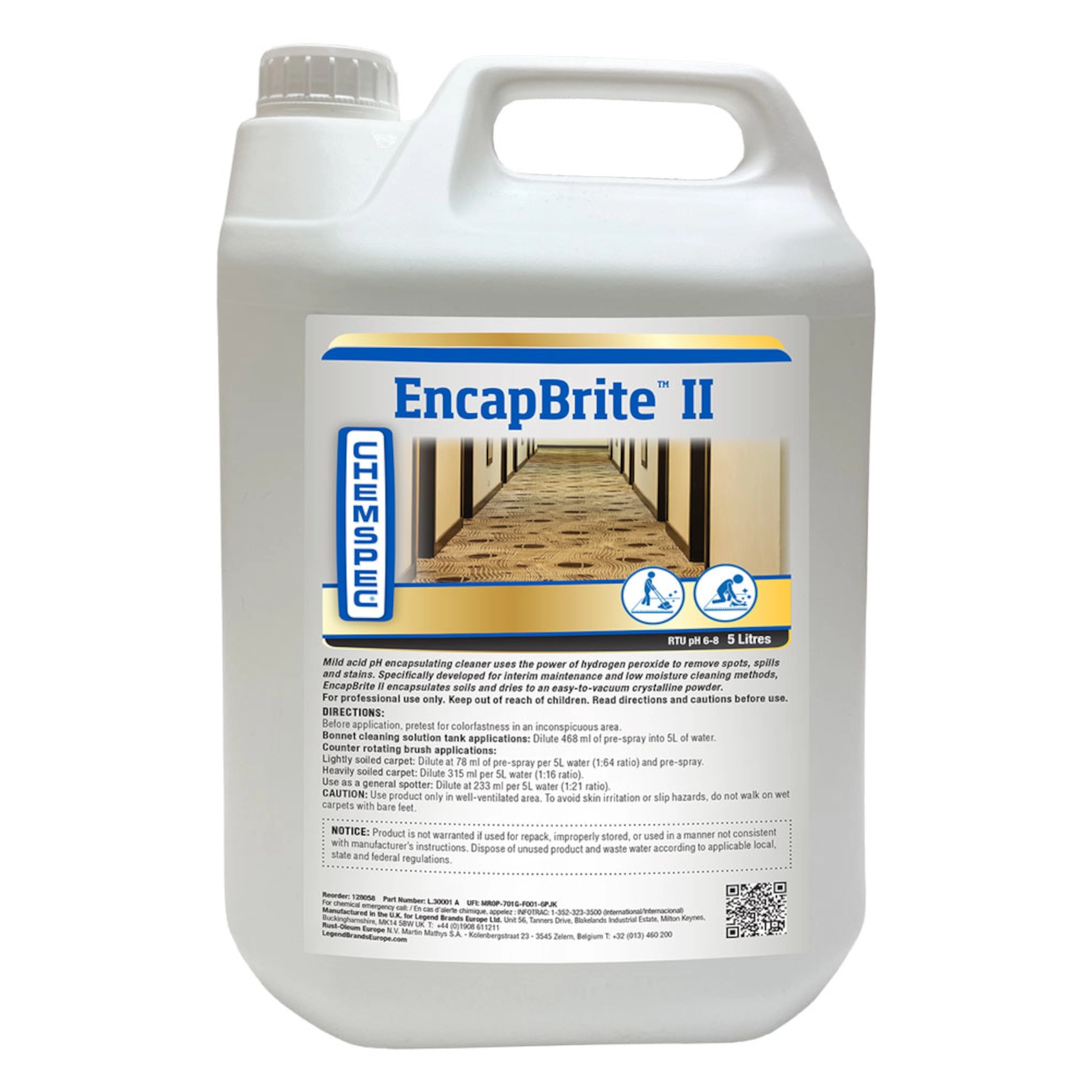 Carpet & Upholstery Cleaner Bonnet Method 5L bottle, hydrogen peroxide formula from Chemspec for detailing