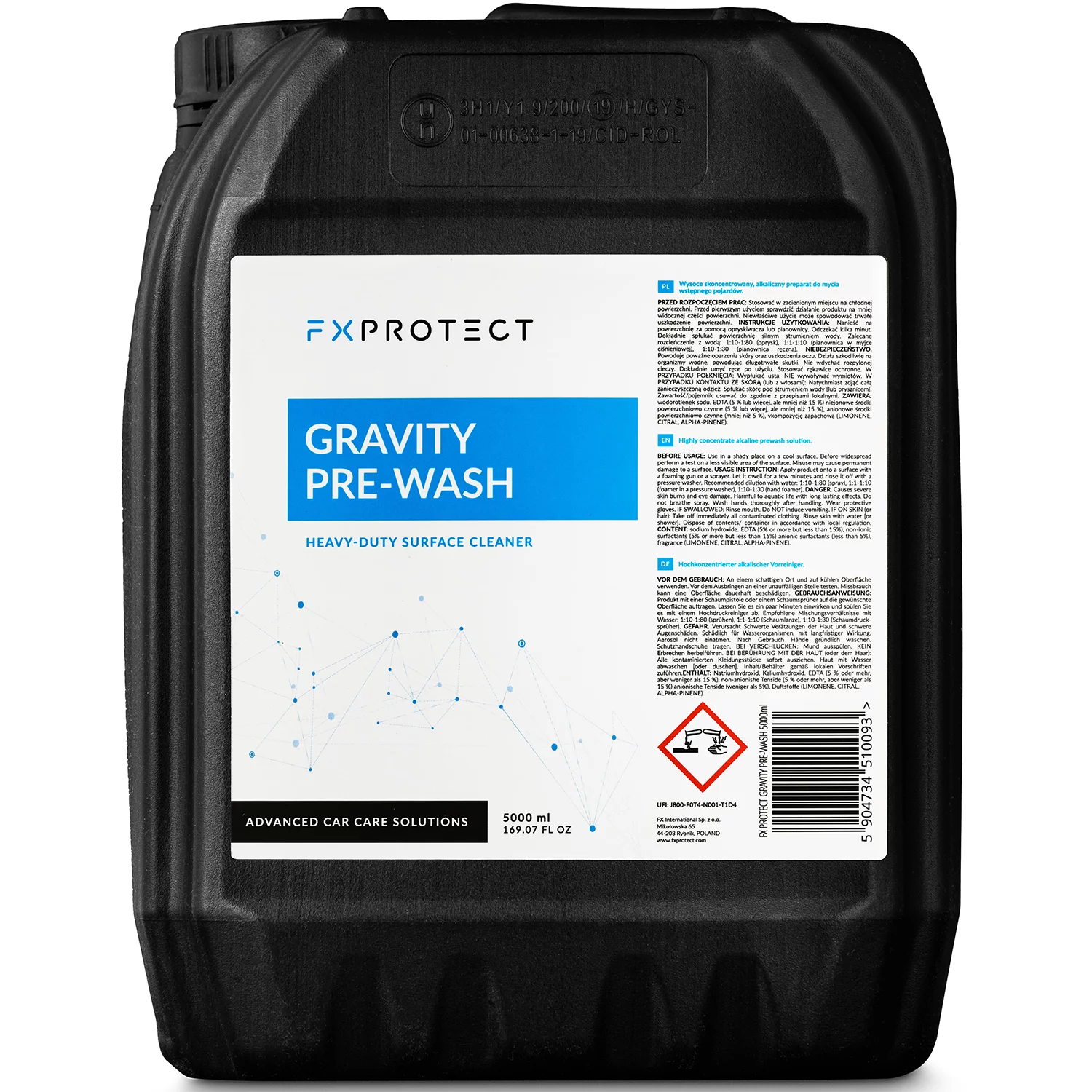 FX PROTECT Gravity alkaline pre-wash 5L container for professional vehicle pre-washing