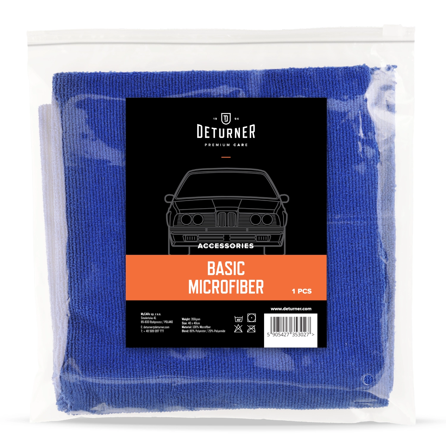 Deturner microfibre towel 40x40cm, edgeless and absorbent cleaning cloth for car care and detailing
