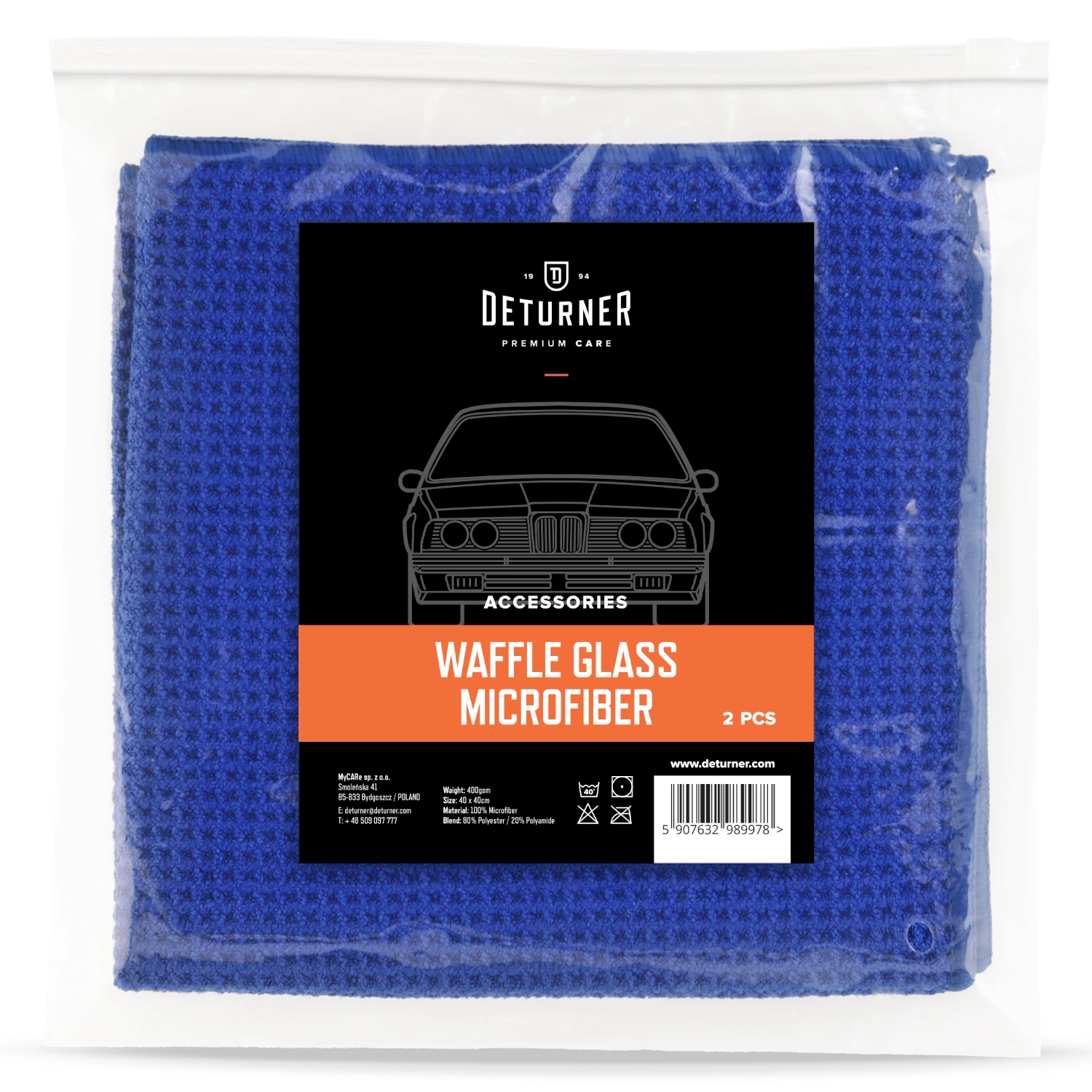 Deturner Waffle Glass Microfiber - mikrofibra waflowa do czyszczenia szyb 2szt