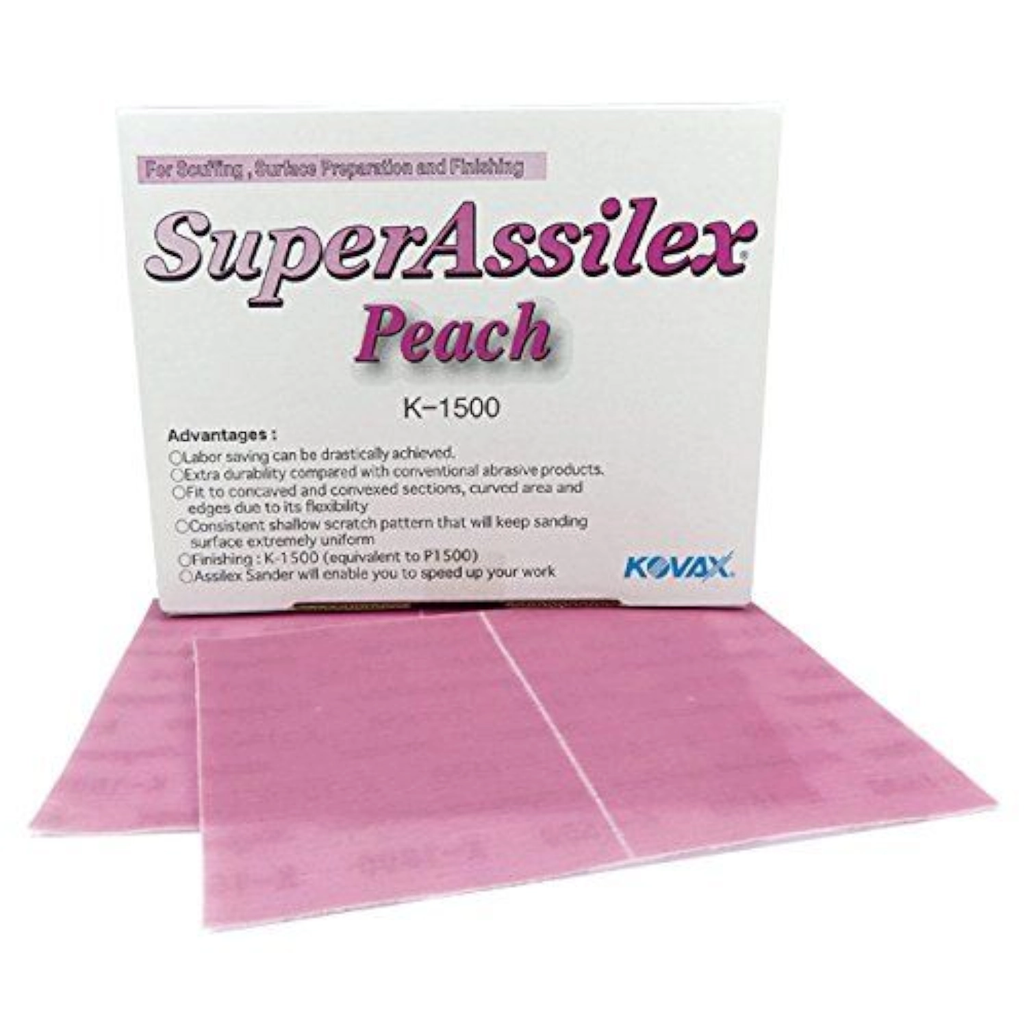 Kovax Assilex Peach K1500 hook and loop sanding sheet 130x170mm for fine sanding of painted surfaces
