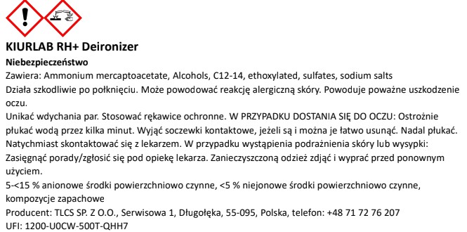 KiurLab RH+ - usuwa zanieczyszczenia metaliczne, deironizer 20L