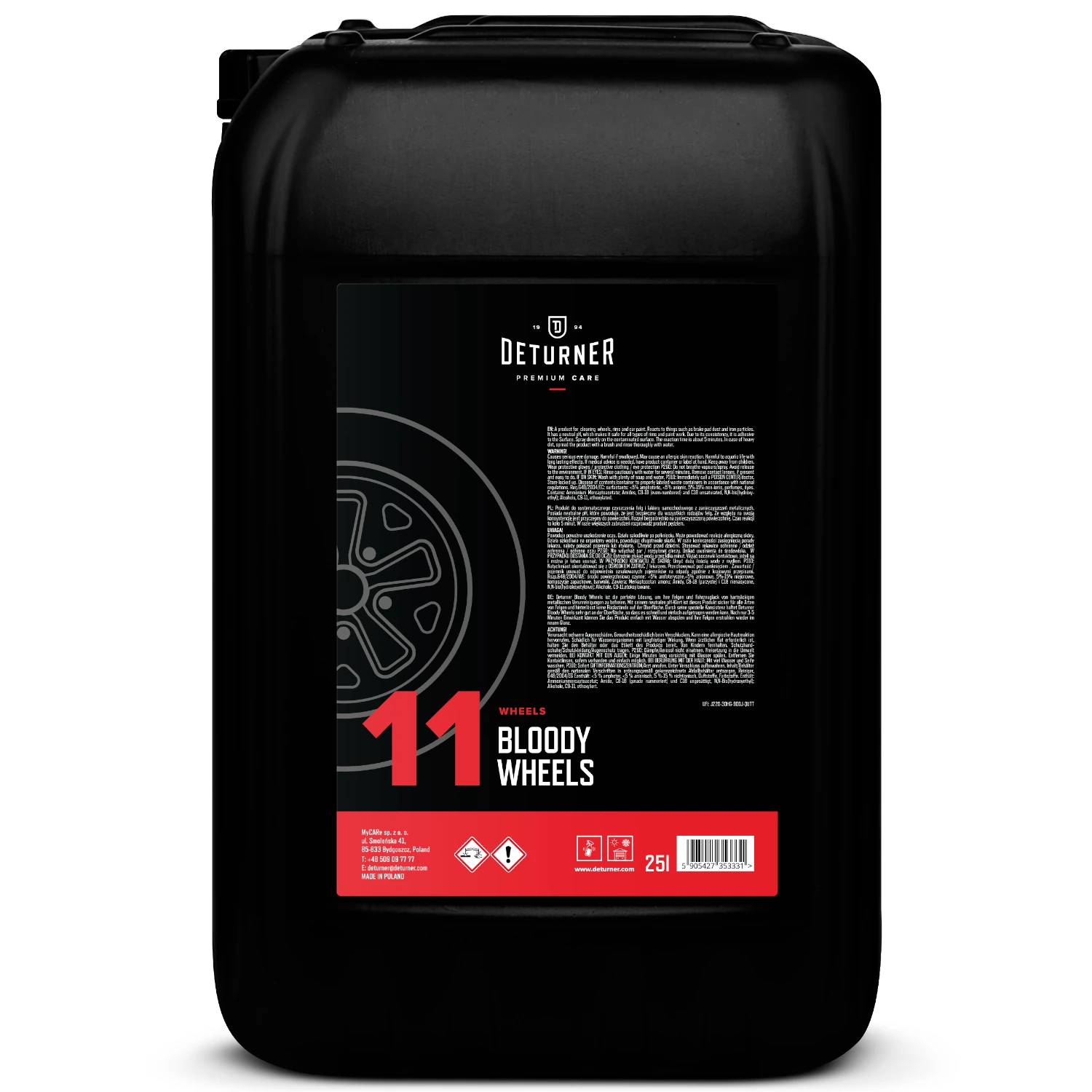 Iron Remover Gel 25L container from Deturner Bloody Wheels for wheel cleaning with red-purple colour indicator