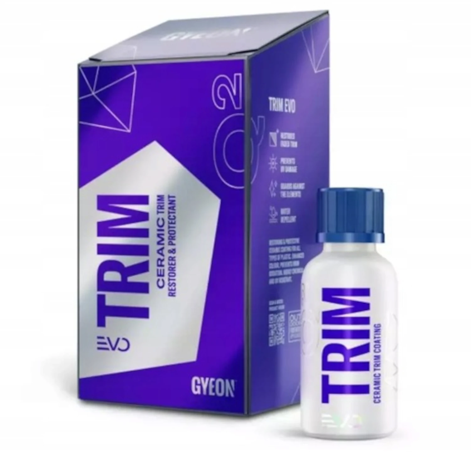 Gyeon Q2 Trim EVO Coating 30ml bottle for colour restoration and UV protection on plastic trim