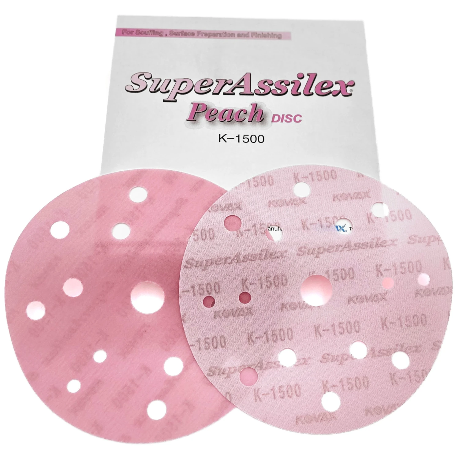 Sanding disc Kovax Assilex Peach 152mm P1500 with 15-hole hook-and-loop for fine sanding