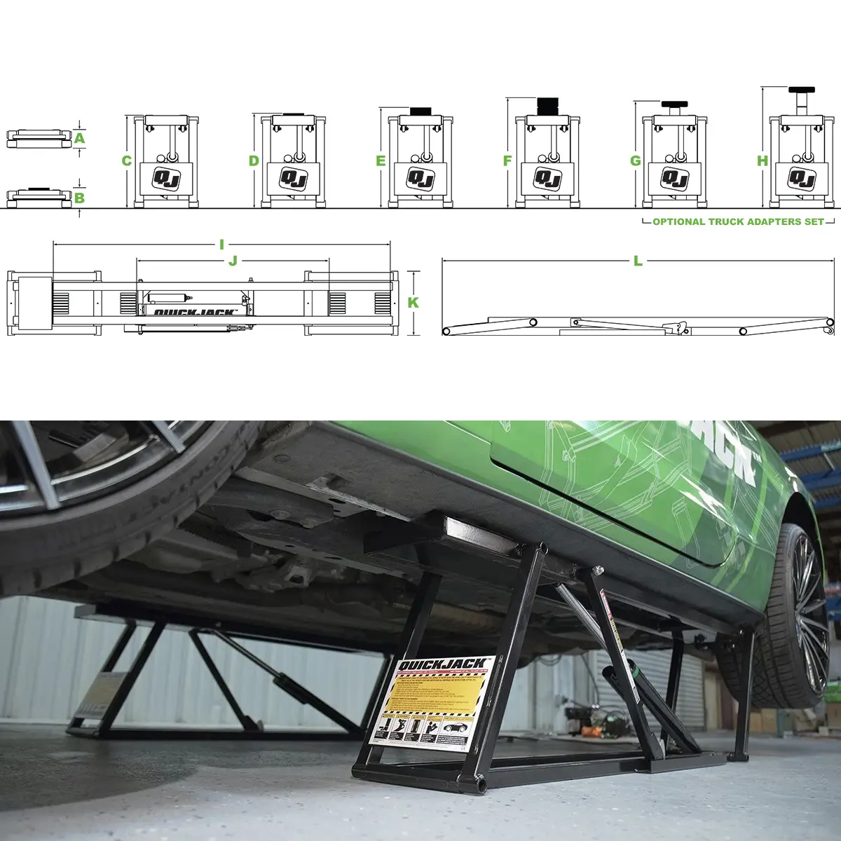 Billyft 1588 kg Kapacitet 53 cm Lyft Höjd Kompakt Lättviktig QuickJack BL-3500SLX
