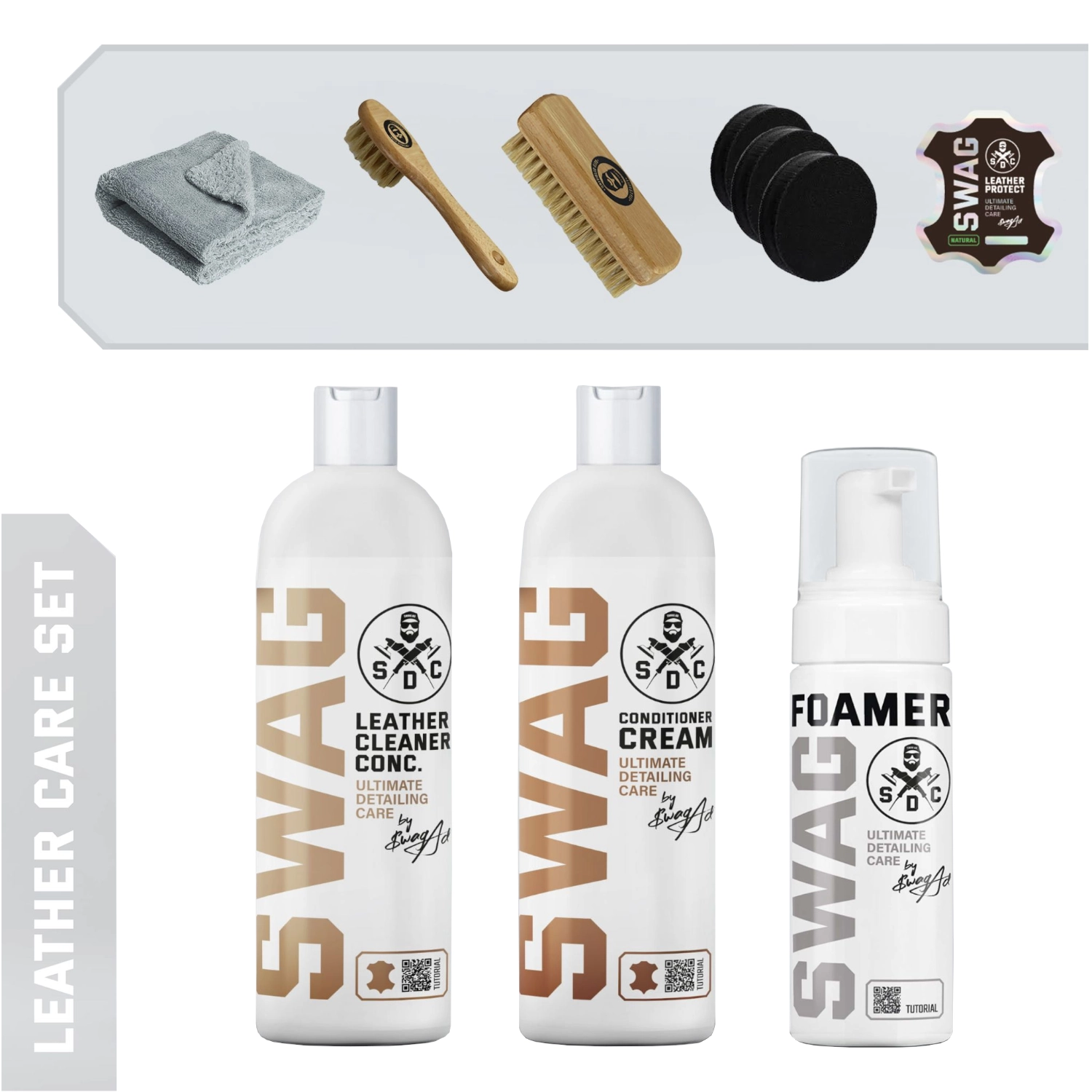 Leather care kit with nourishing and protective formula for leather and car interiors, SWAG Detailing Cosmetics