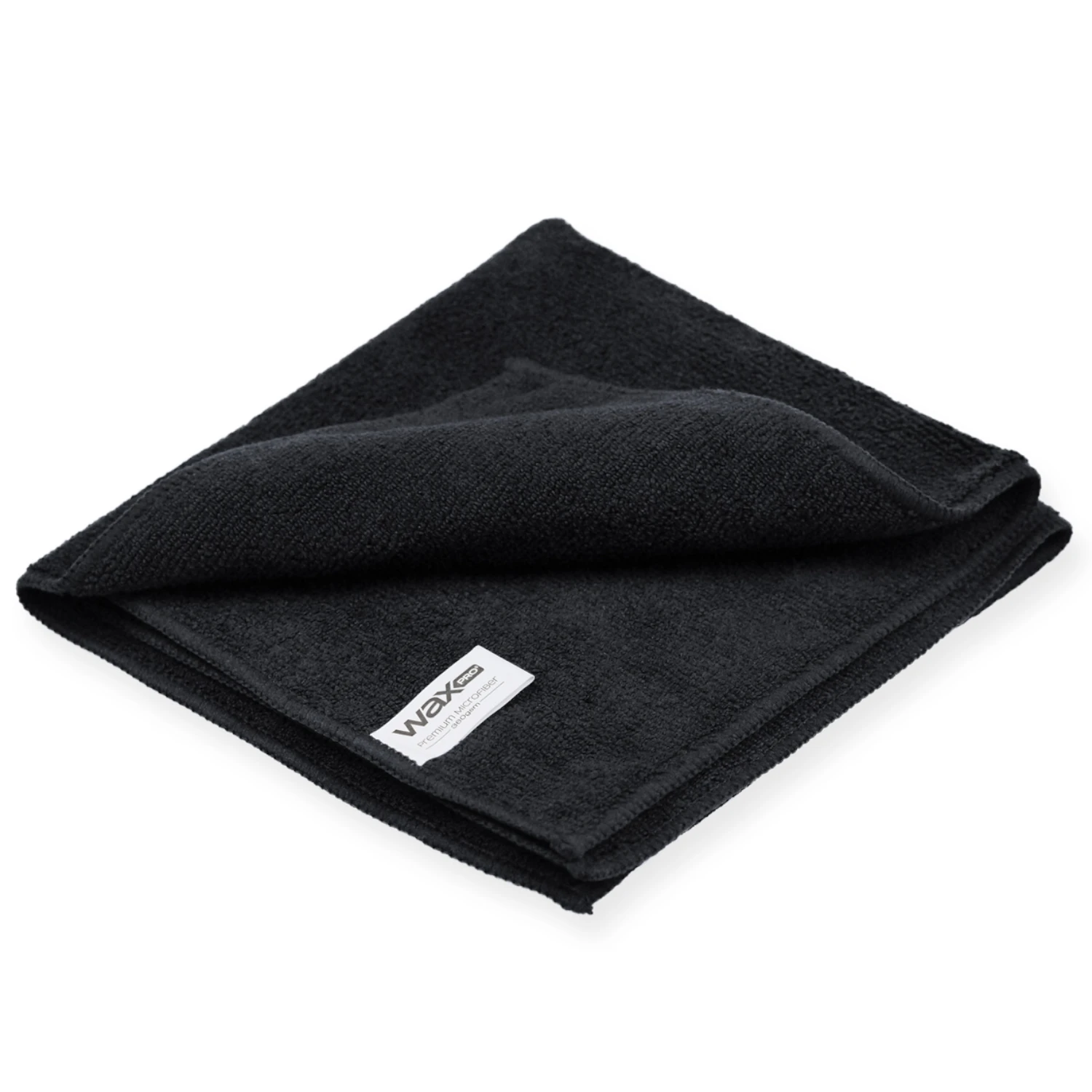 Black WaxPRO microfibre towel 40x40cm 360gsm streak-free cleaning cloth for detailing and car care