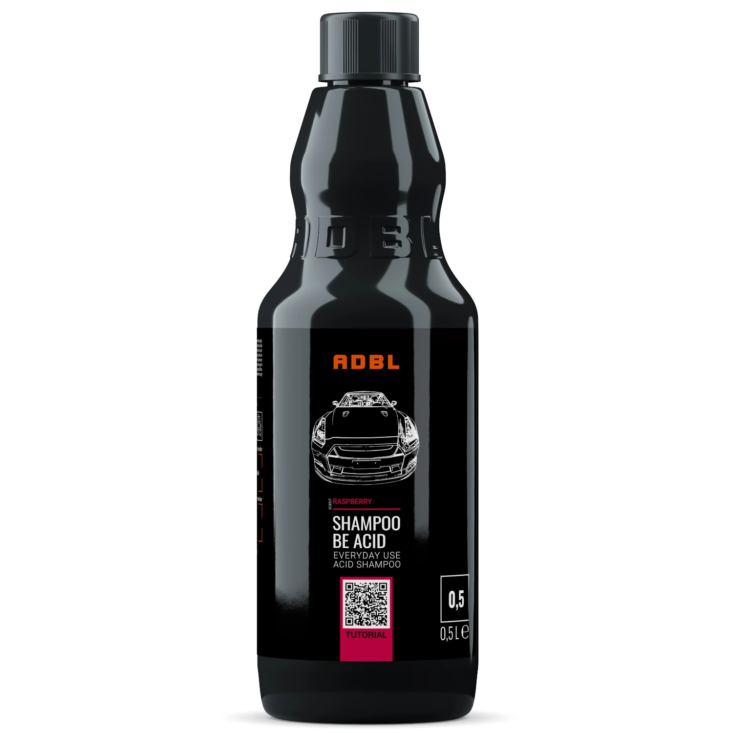 Bottle of ADBL Acidic Car Shampoo 500ml with raspberry scent, safe for Ceramic Coatings, quartz coatings and wax