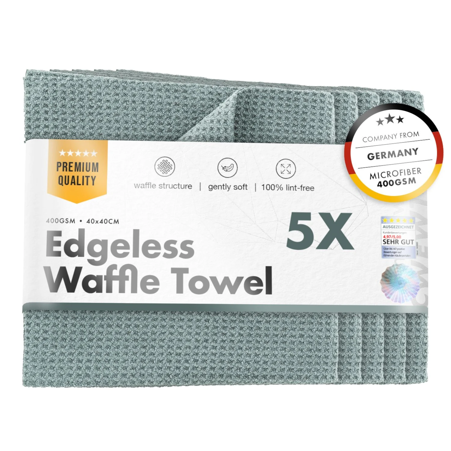 ChemicalWorkz Microfiber Glasduk 40x40cm 400 GSM luddfri 5-pack för bilrutor och glasytor