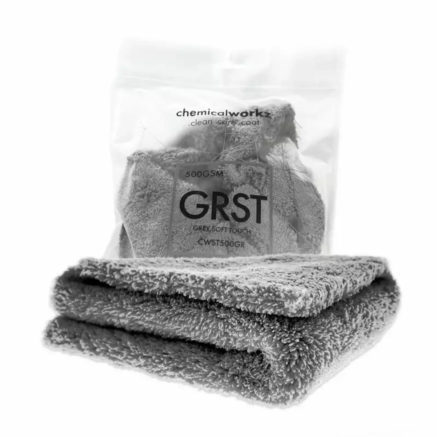 Grå ChemicalWorkz Mikrofiberduk Edgeless Soft Touch 500gsm 40x40cm för repfri Polering och Buffing