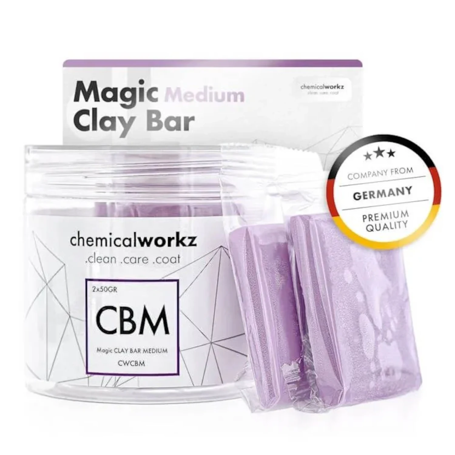 ChemicalWorkz Clay Bar Medium 2x50g återanvändbar lackrengöringslera för professionell detailing