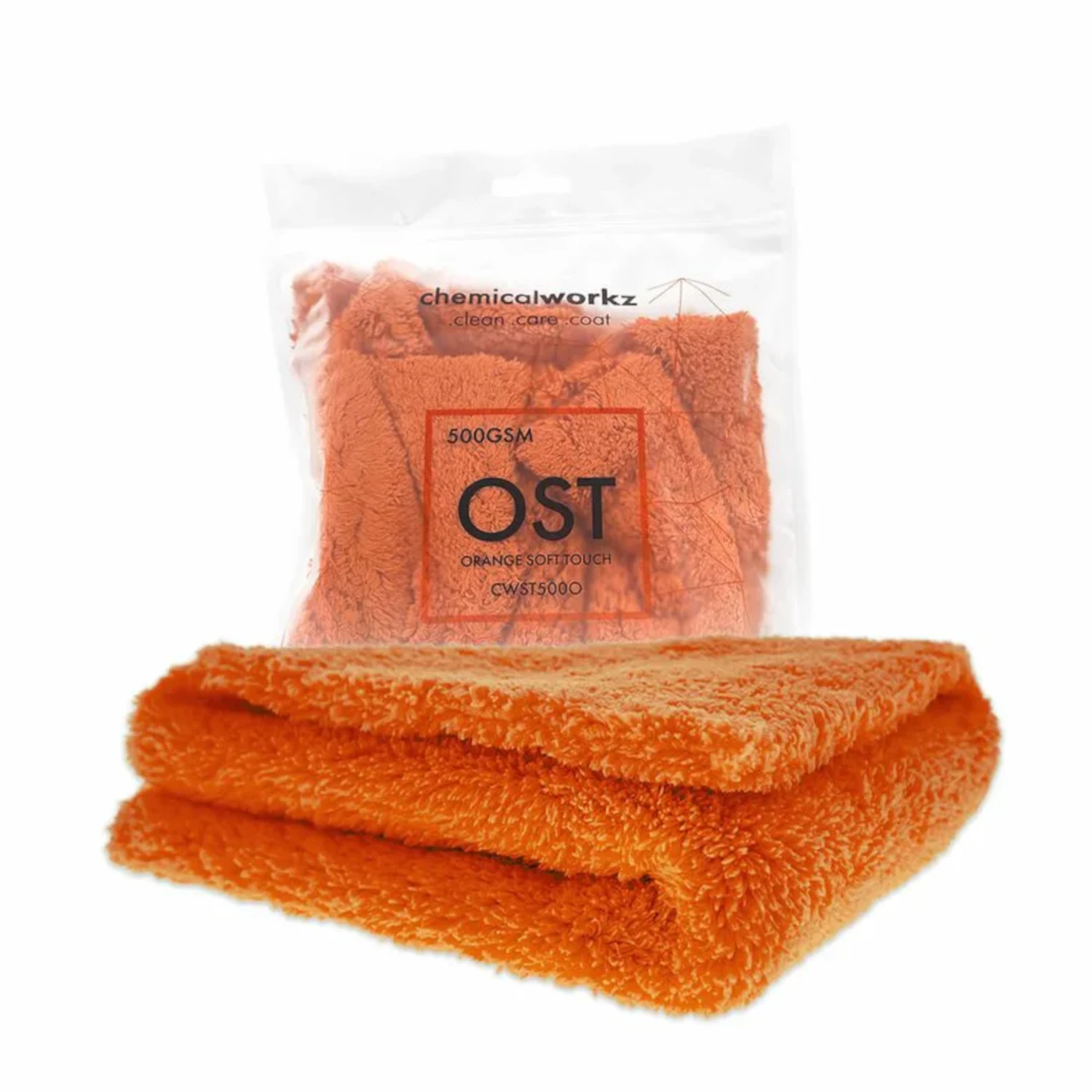 Orange ChemicalWorkz mikrofiberduk Edgeless 500gsm 40x40cm, kantlös och reptålig för lackvård