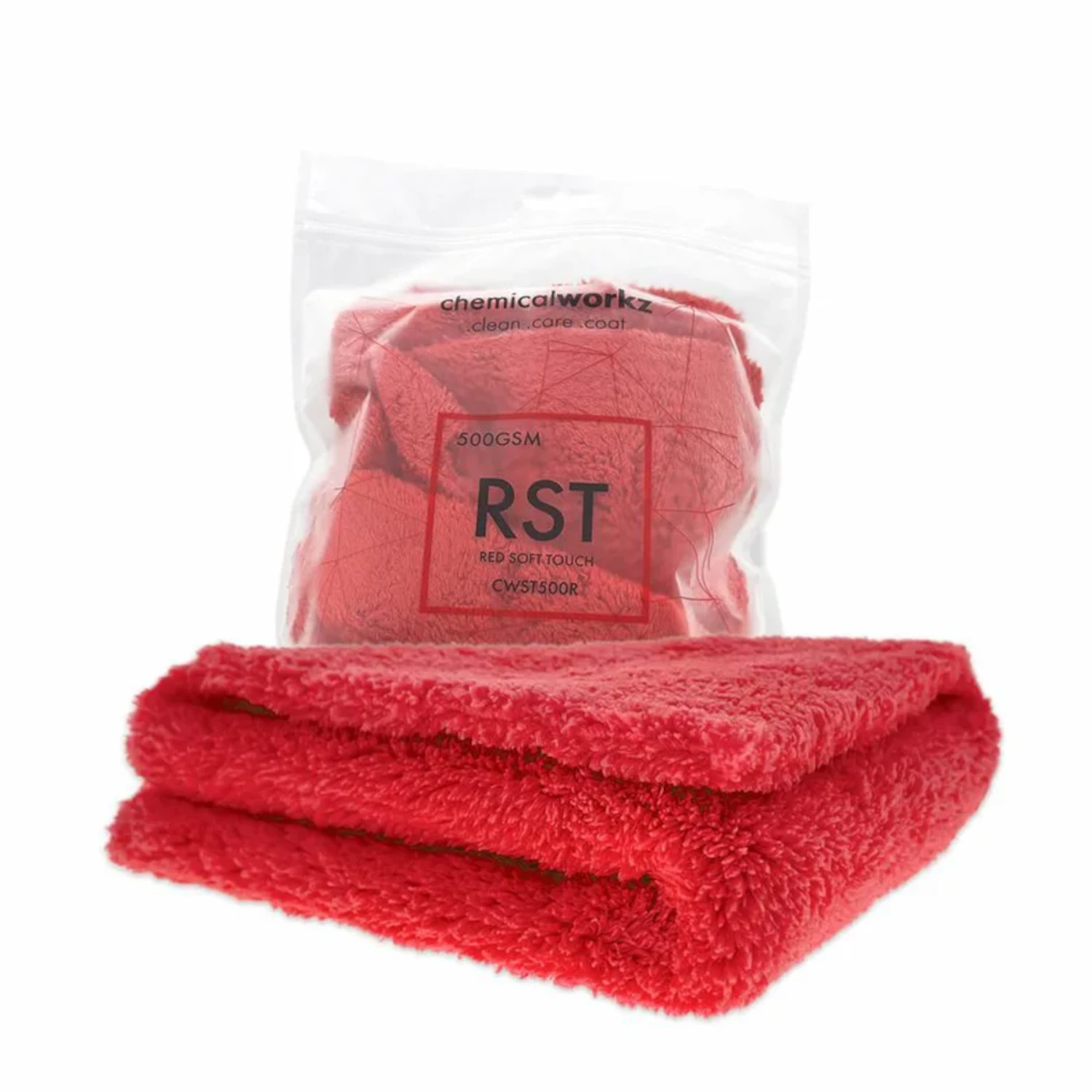 Röd ChemicalWorkz New Microfiber Edgeless Mjuk Touch 500gsm 40x40cm för skonsam avtorkning av lack