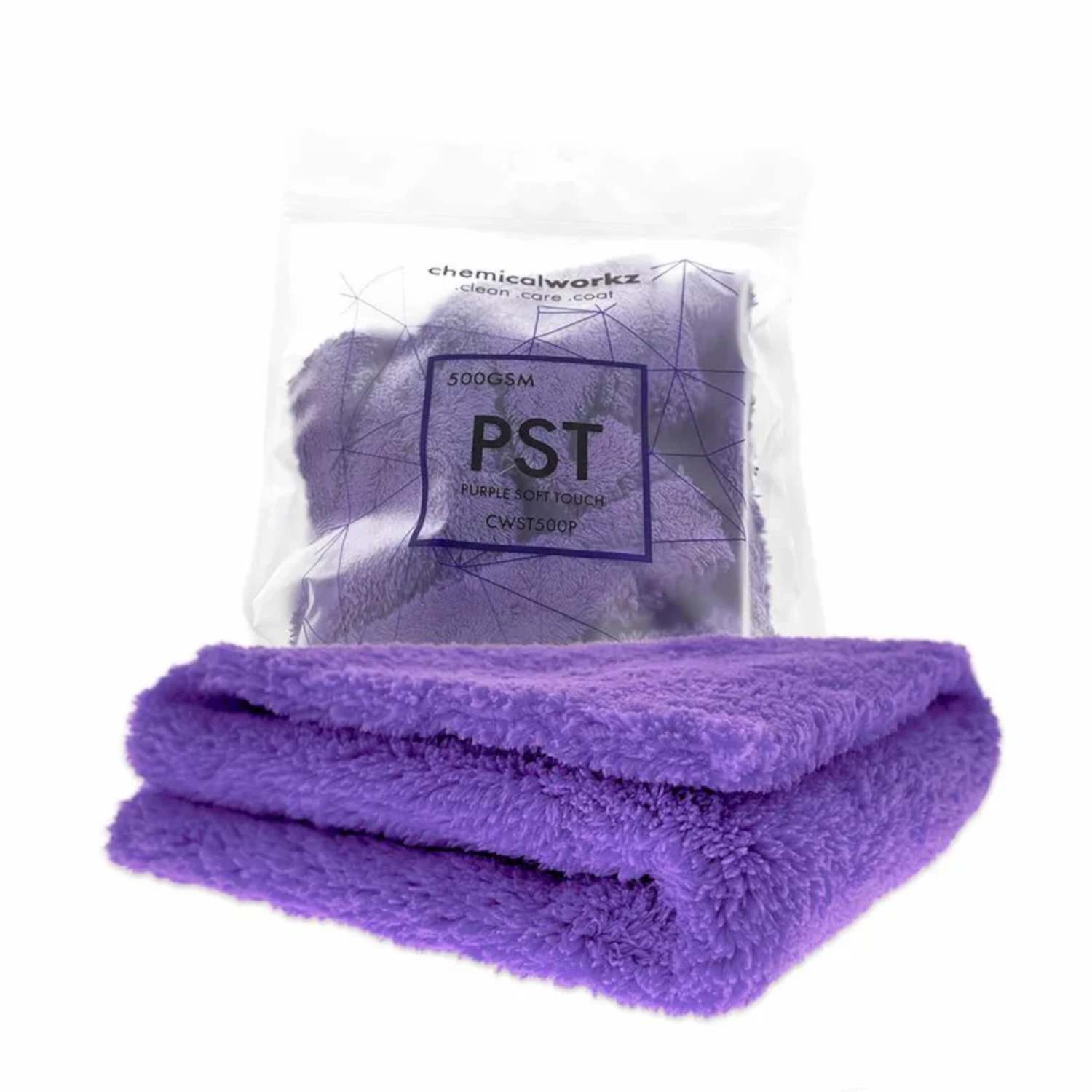 Violet microfibre towel Edgeless Soft Touch 500gsm 40x40cm by ChemicalWorkz New for paintwork and glass