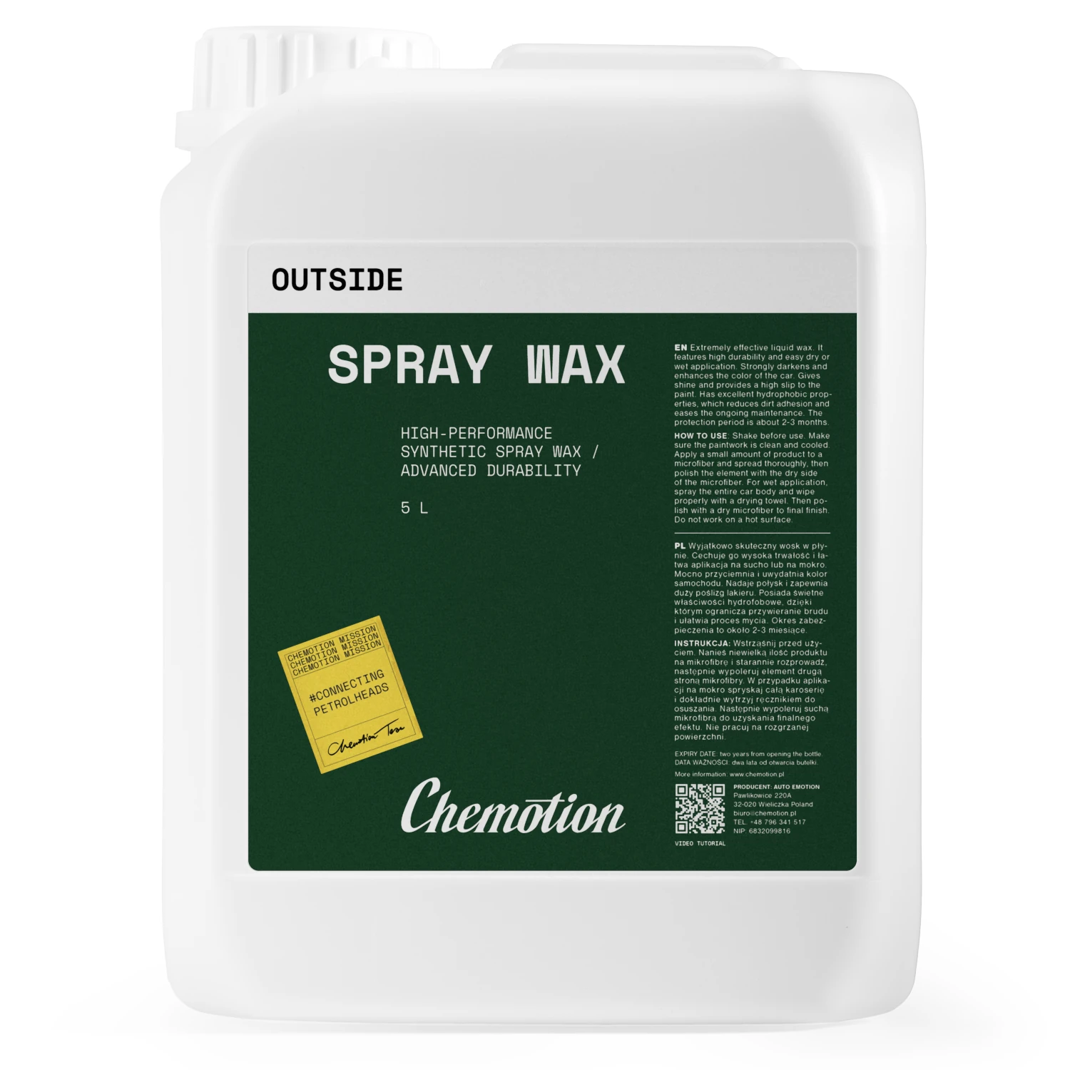 Sprayvax för bil 5L, långvarig hydrofob glans, enkel torr eller våt applicering, Chemotion