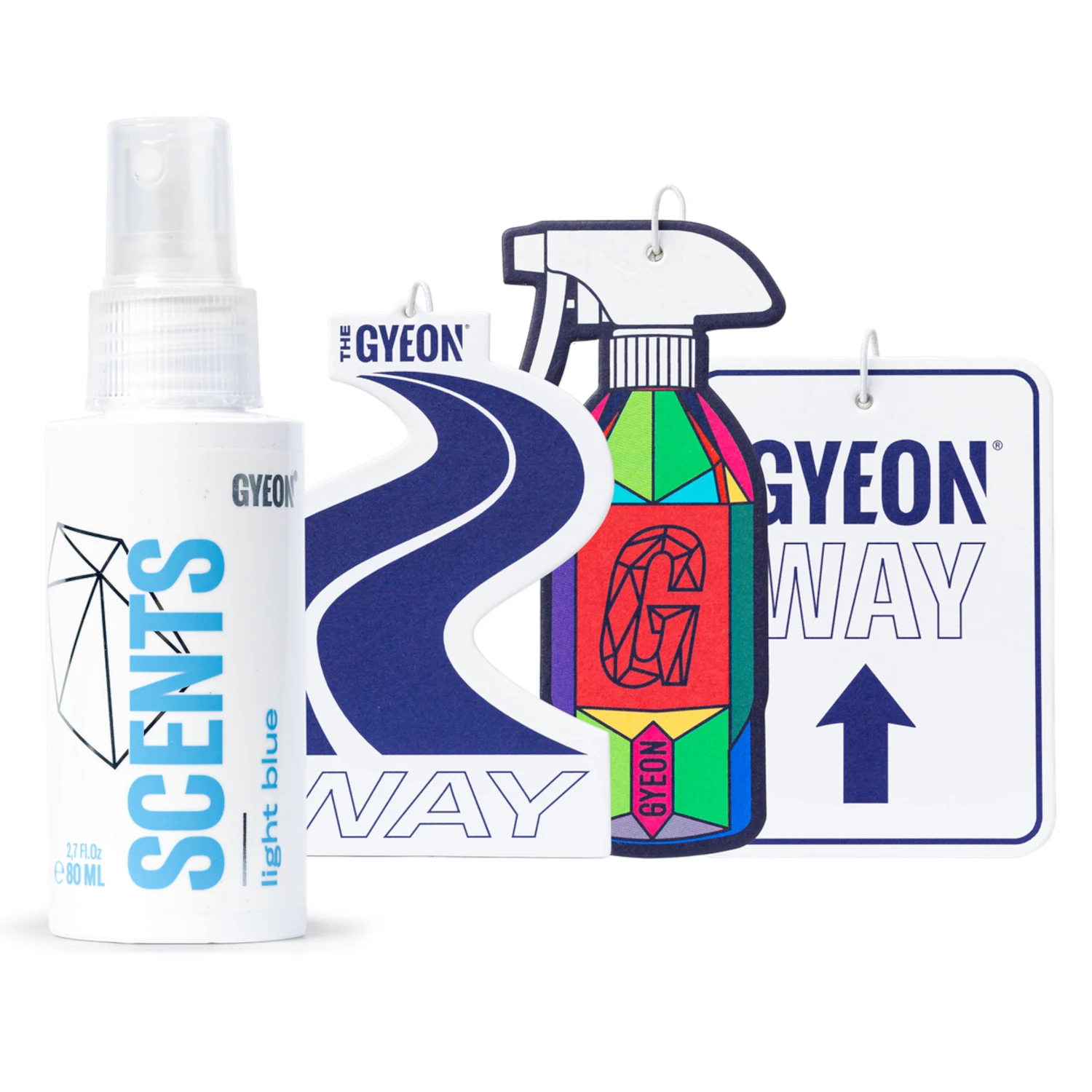 Car fragrance 80ml Gyeon bottle with three hanging tags for mild scent in car interiors