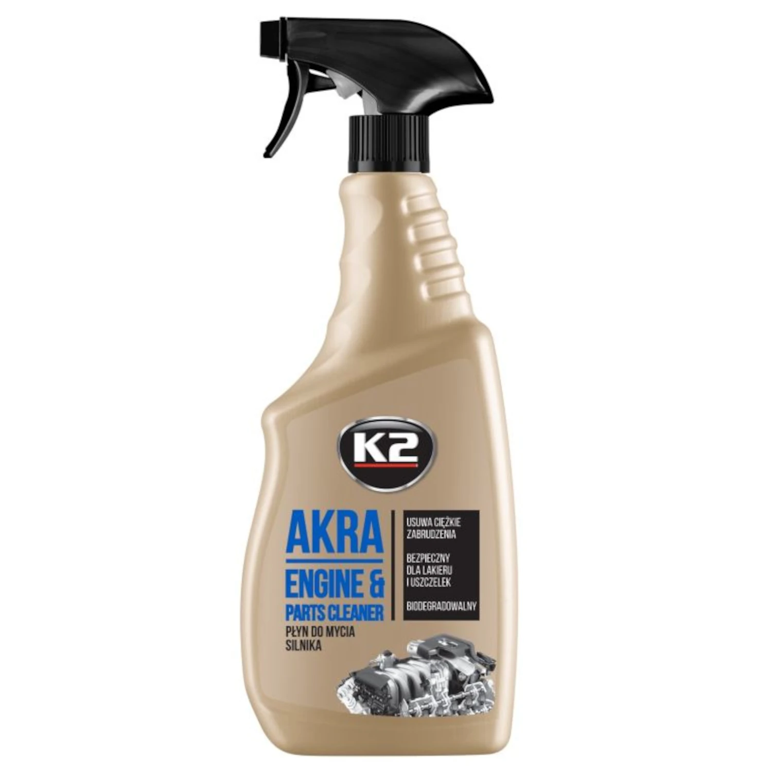 K2 Motorrengöring sprayflaska 750ml för borttagning av avlagringar och rost från motorrum