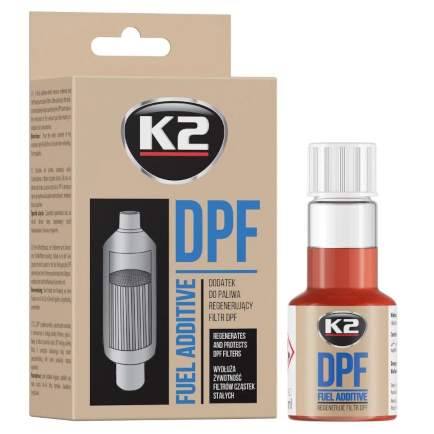 K2 DPF Cleaner Additive 50ml concentrated formula for diesel particulate filter regeneration