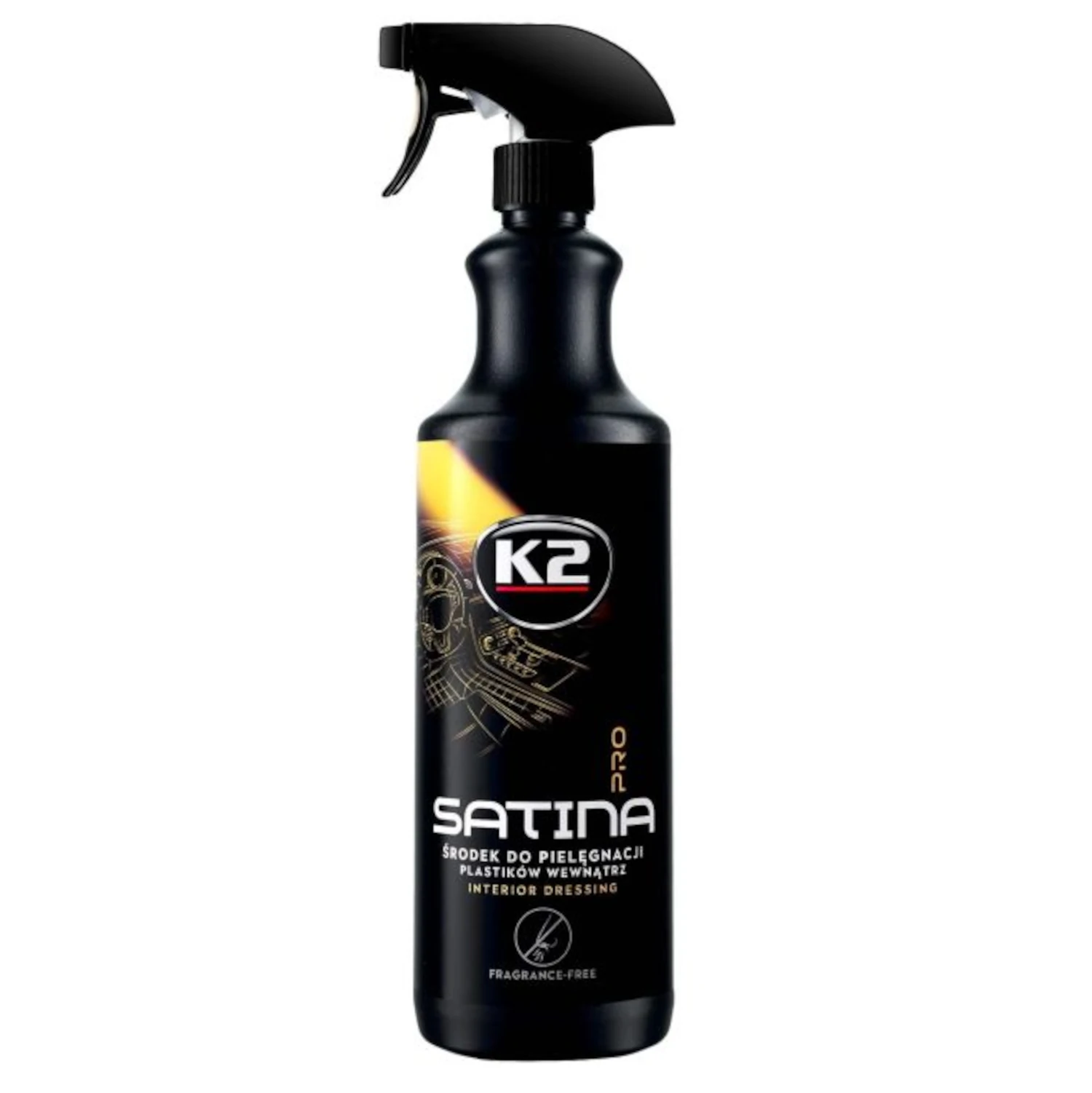 K2 Interior Plastic Care Satin Finish 1L bottle with antistatic effect and UV protection for car interiors