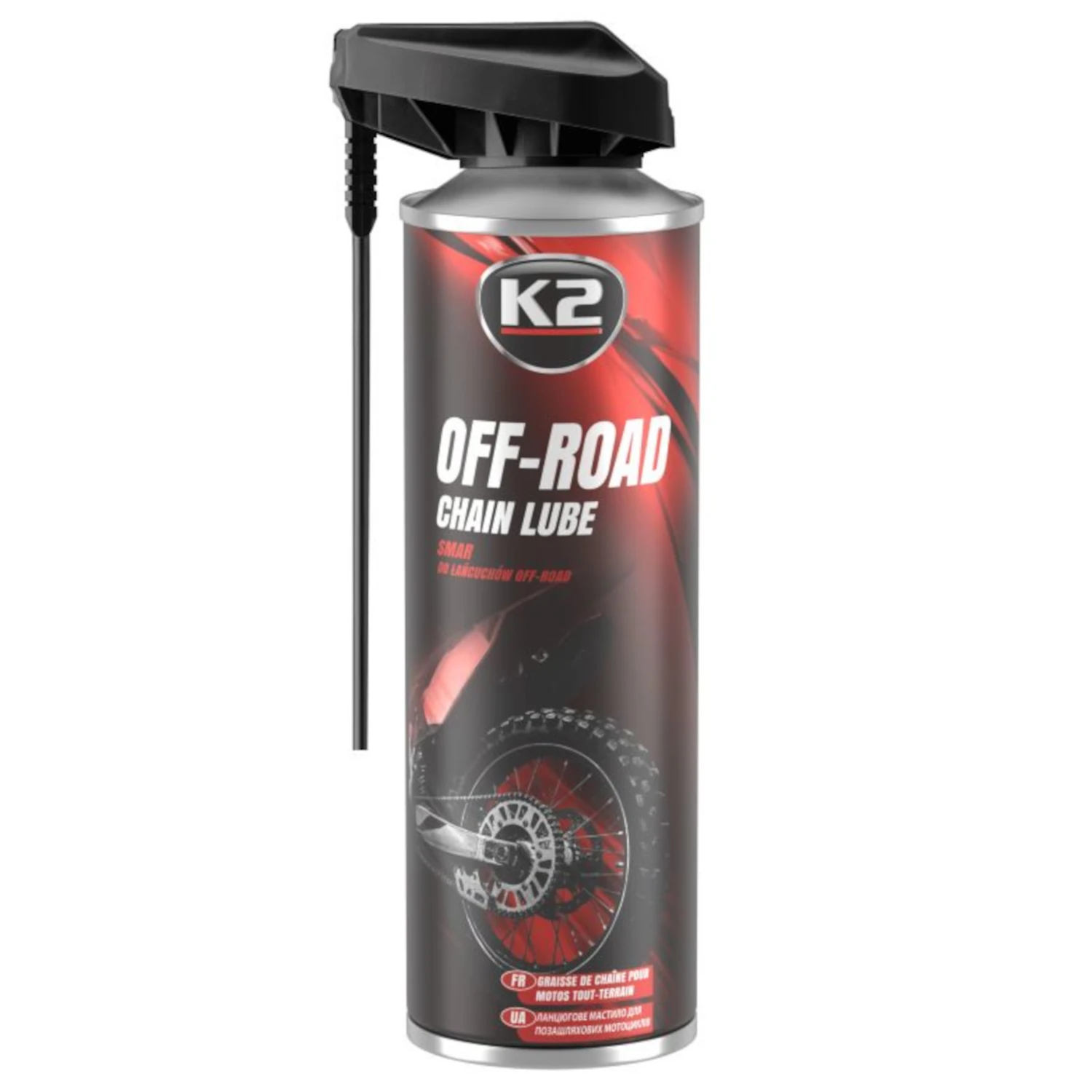 Off-Road Chain Lubricant 250ml by K2 for motorcycles and ATVs with high penetration and dirt-repellent protection