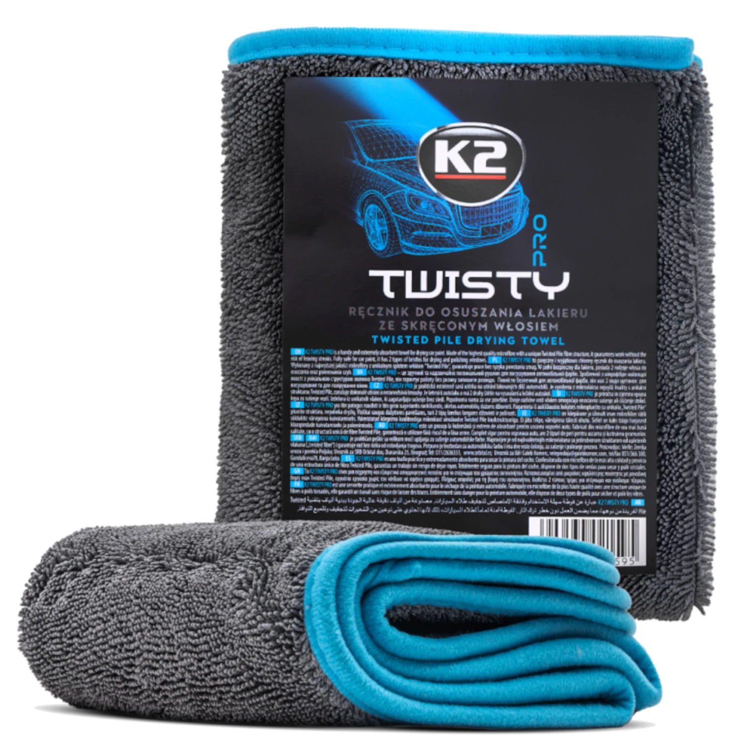 K2 Microfiber Tork- och Polerhandduk 40x60 cm 600 gsm med vriden lugg för professionell detailing