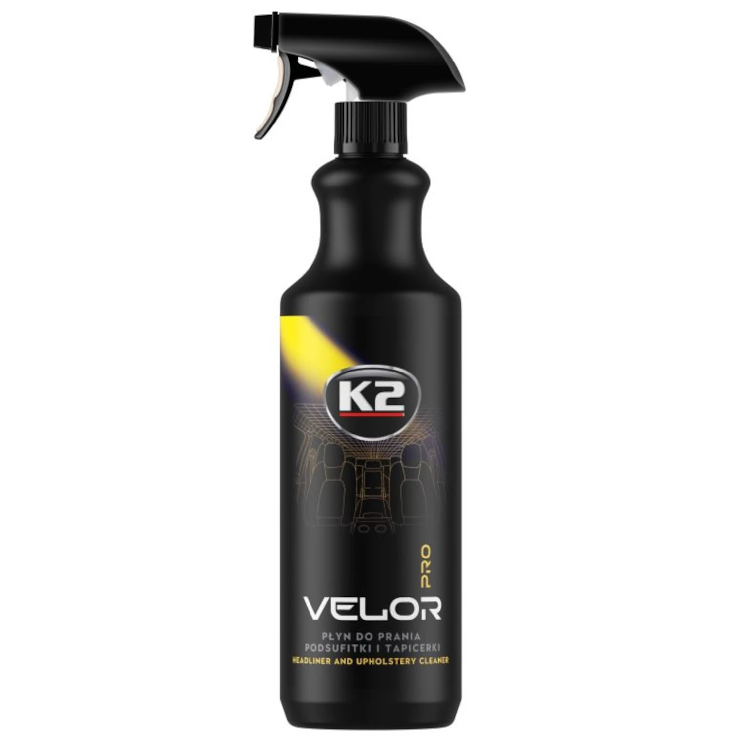 Car upholstery cleaner Velor PRO 1L spray bottle with mandarin scent for fabric, carpets and headliners