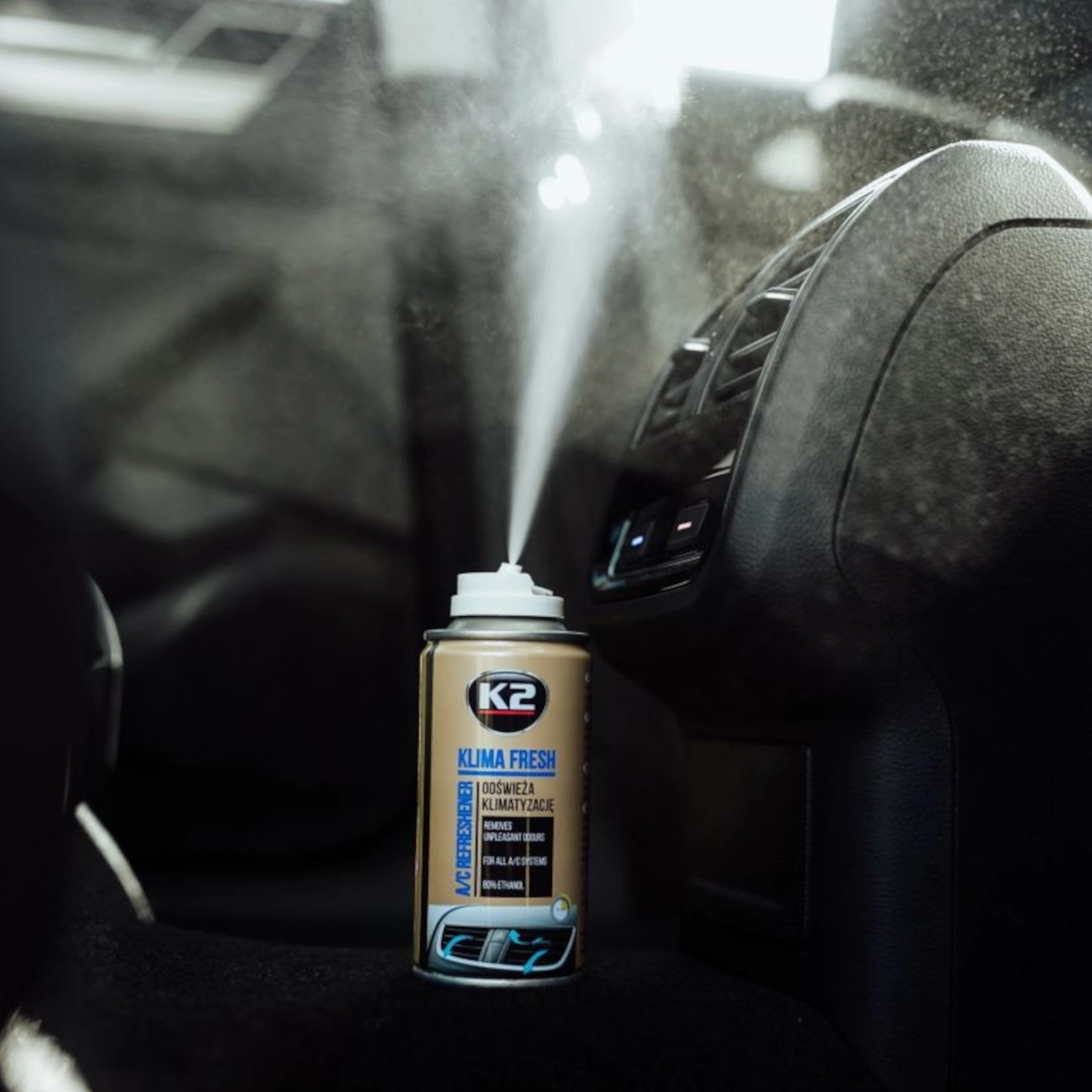 K2 Klima Fresh 150ml air conditioning freshener aerosol for vehicle ventilation systems