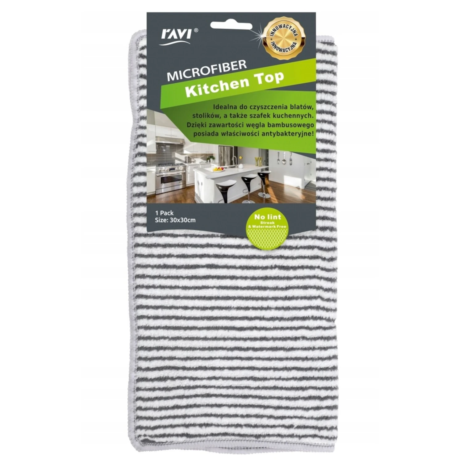 Microfibre cloth with bamboo charcoal, grey, 30x30cm, antibacterial and reusable for kitchen surfaces, Ravi