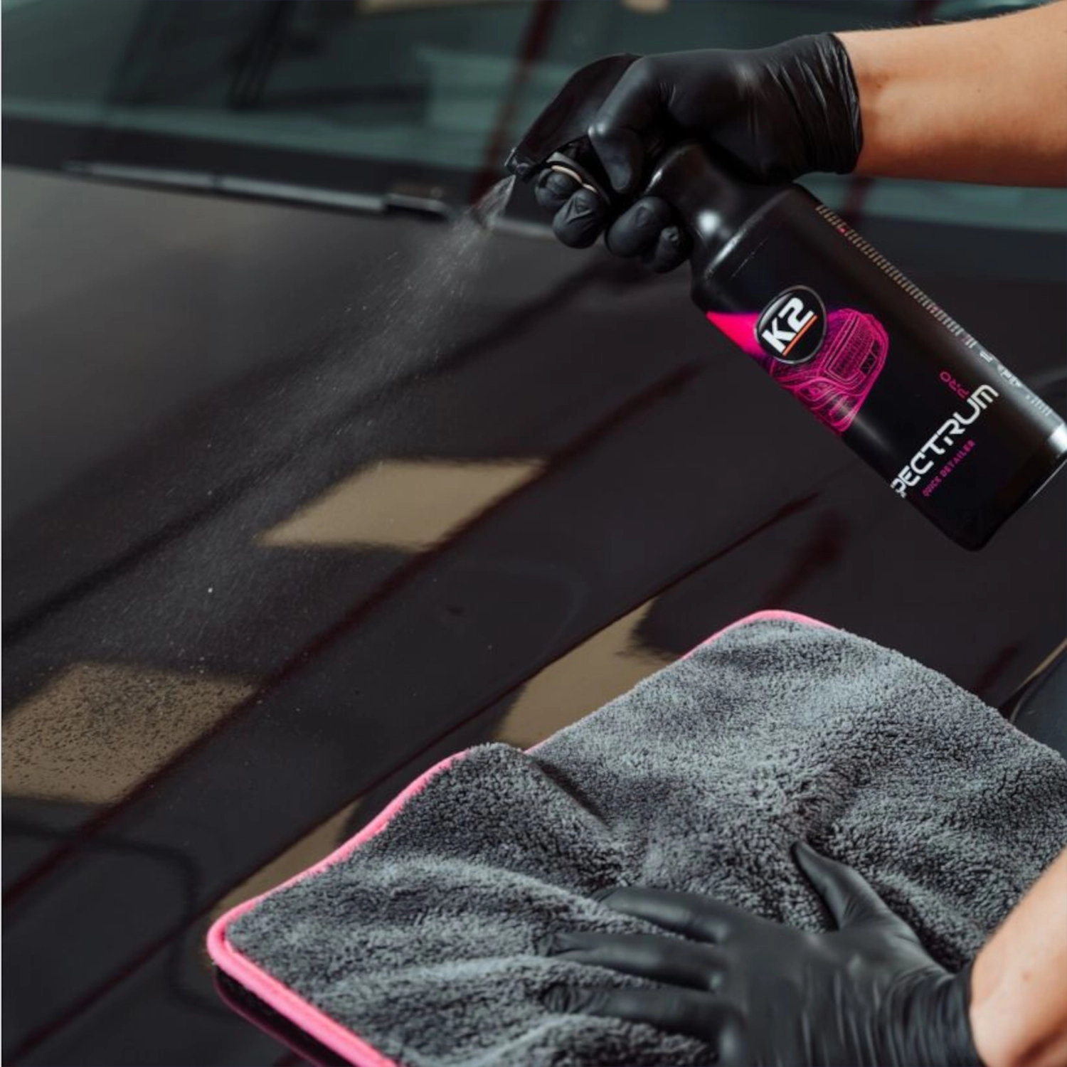 K2 Quick Detailer 1L spray bottle for synthetic wax gloss and hydrophobic protection on paint and plastic