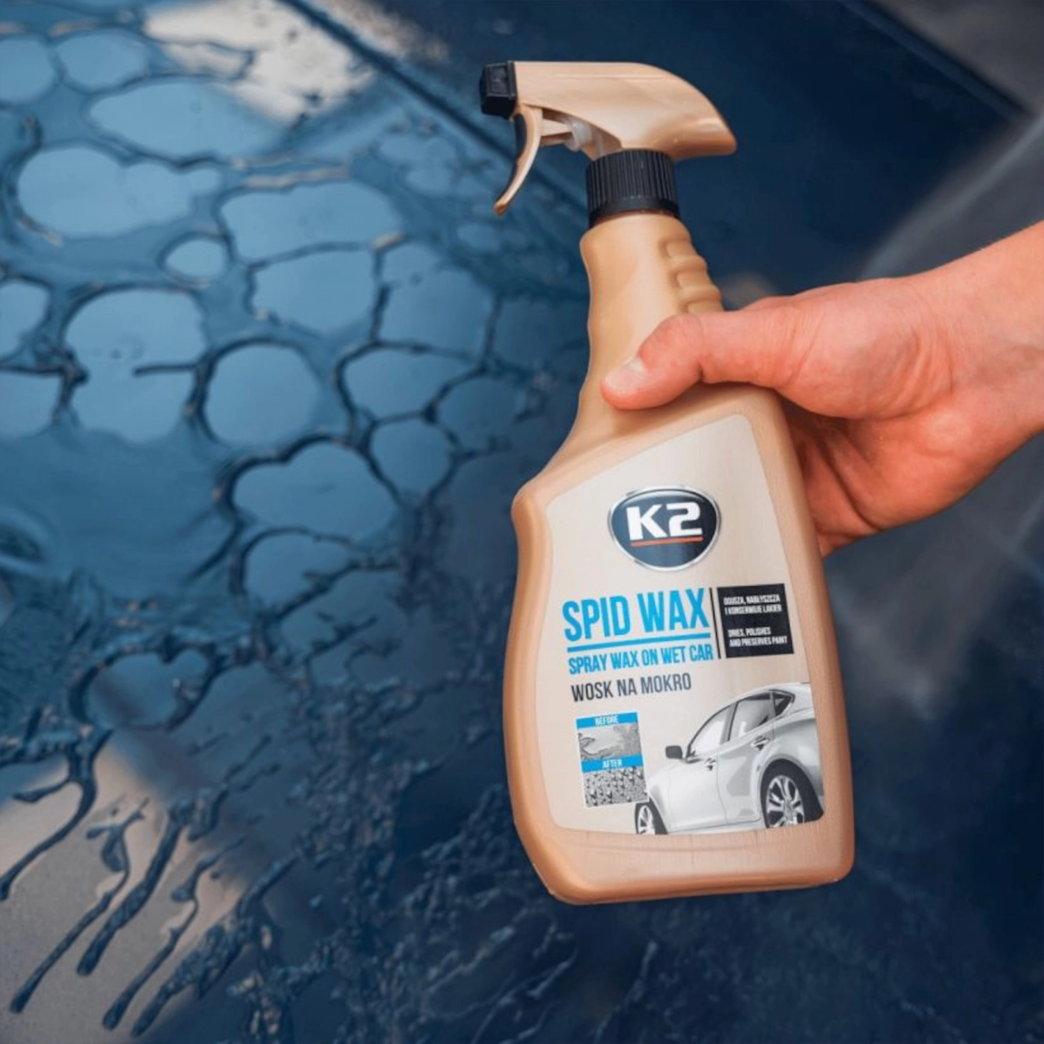 K2 Syntetiskt Bilvax Spray 750ml flaska med vattenavvisande skyddsskikt för bilens lackyta