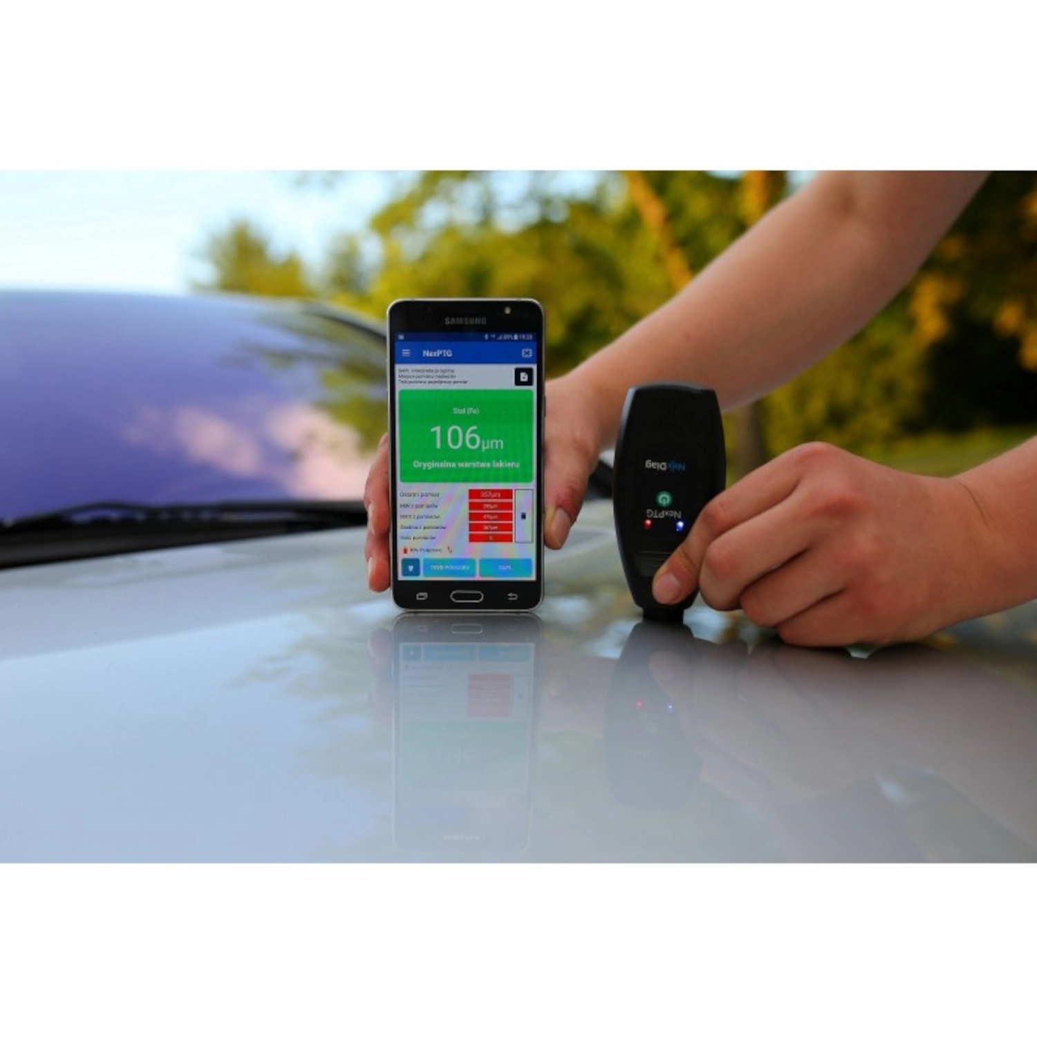 Paint Thickness Gauge NexDiag Nex000007 with Bluetooth connection, app and calibration kit for paint measurement