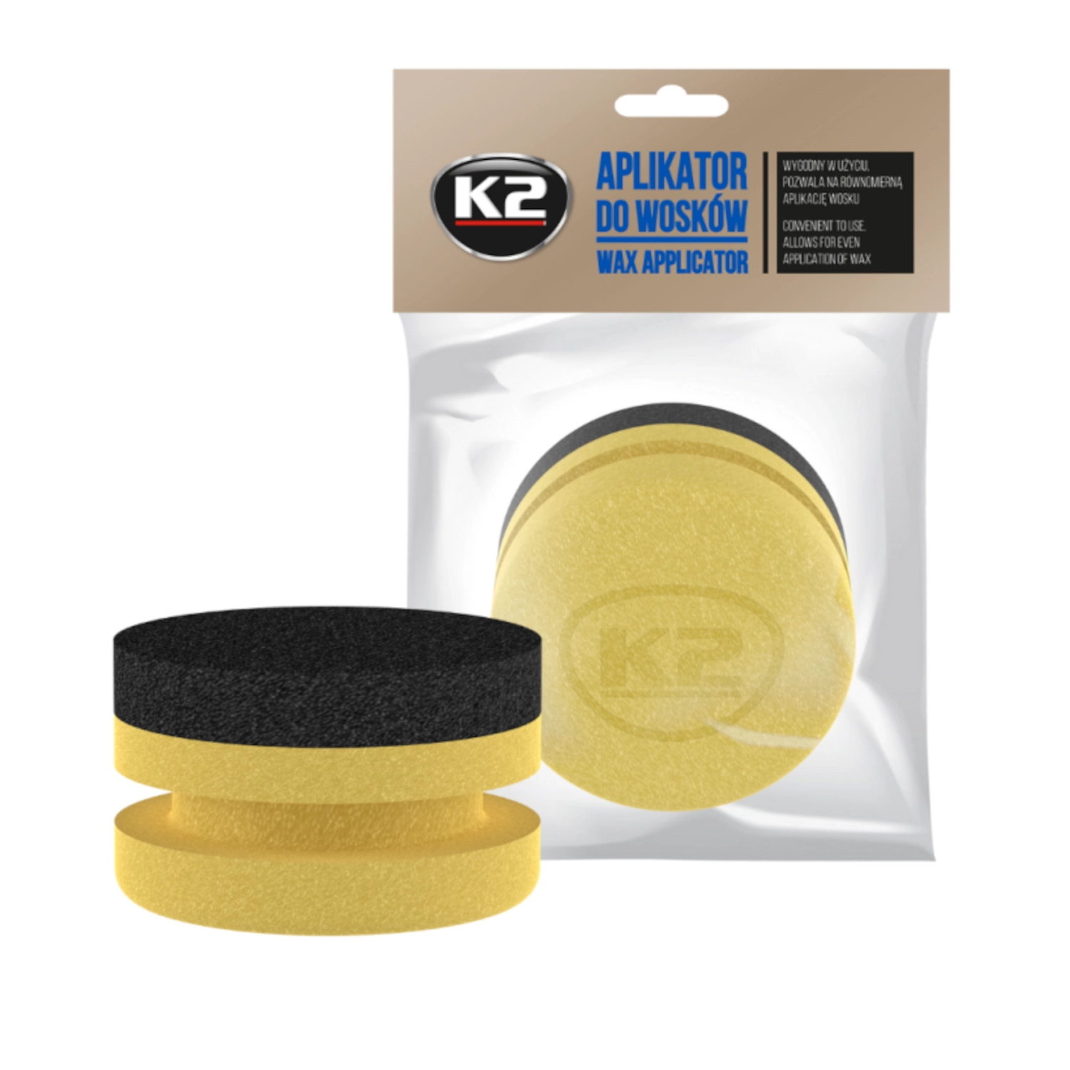 Foam wax applicator with dual-layer foam and ergonomic grip, 90x55mm, from K2 for applying car wax