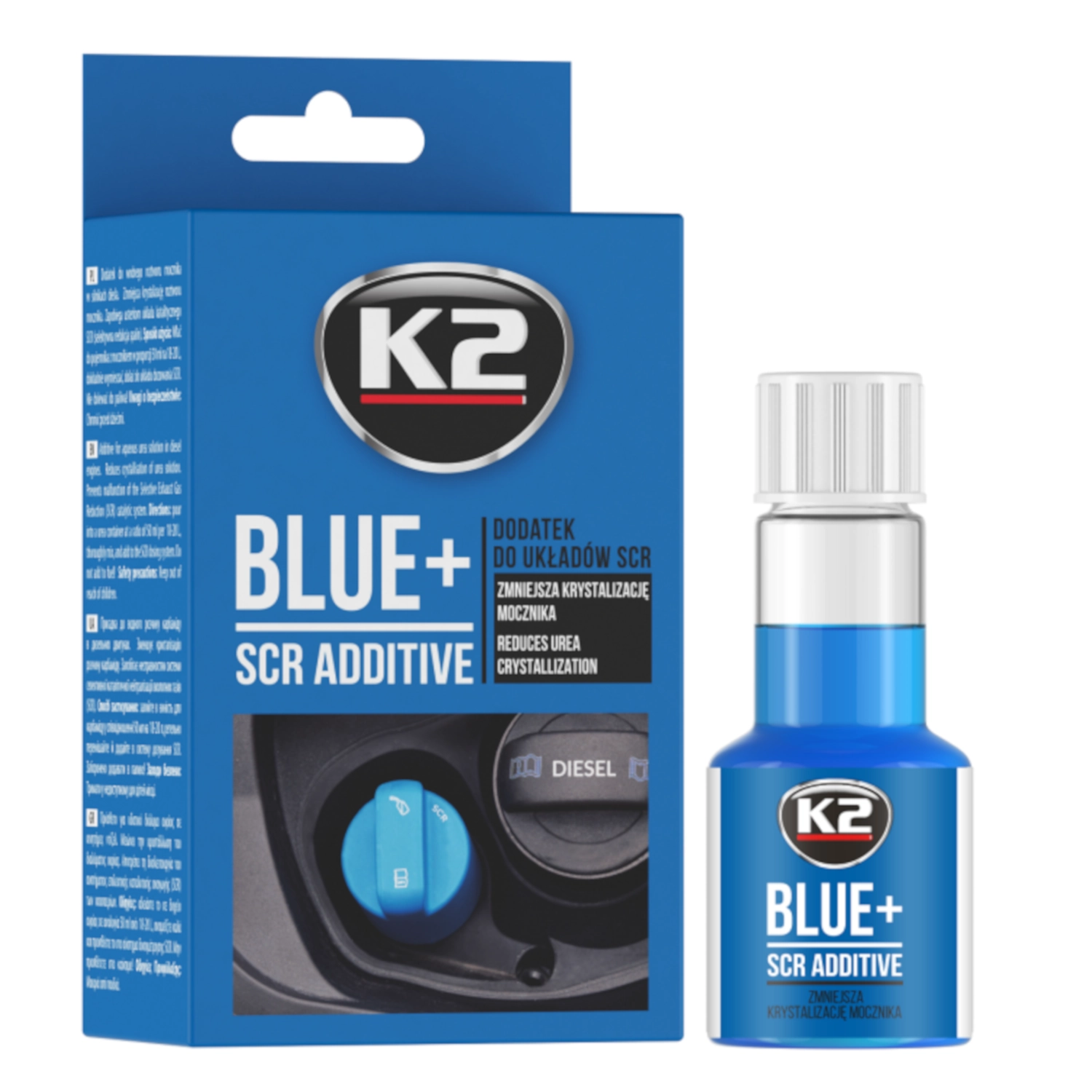 K2 Blue+ SCR System Additive 50ml bottle for preventing AdBlue crystallisation