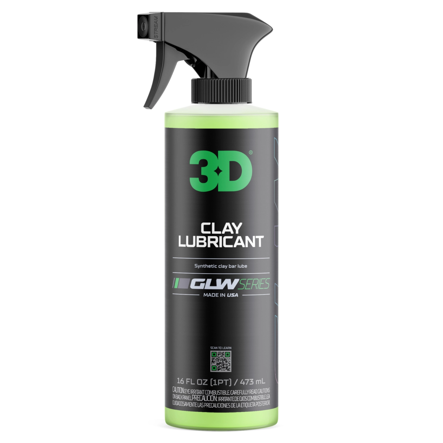 Clay Lubricant 473ml flaska från 3D Car Care med hyperglidande formula för clay bar-behandling
