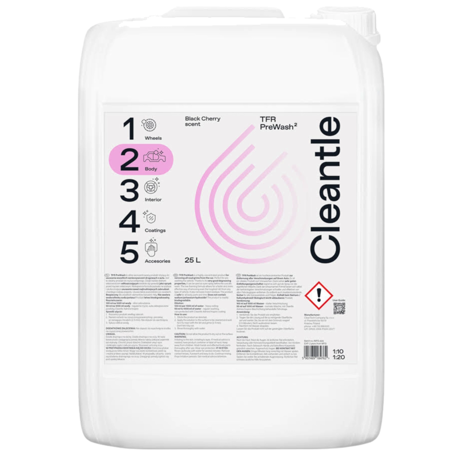 TFR PreWash² Cleantle 25L container, low-foam concentrate for pre-washing bodywork and wheels
