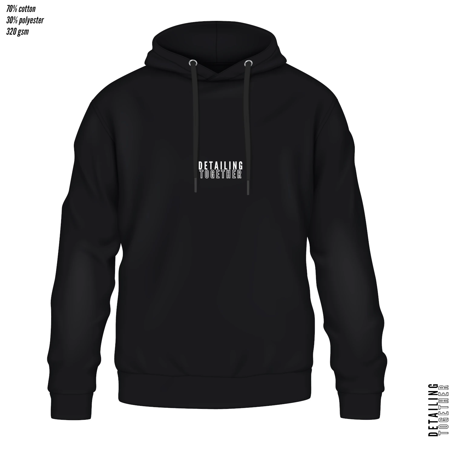 Svart MrCleaner Hoodie storlek L med broderad Detailing Together-logga i mjuk bomullsblandning