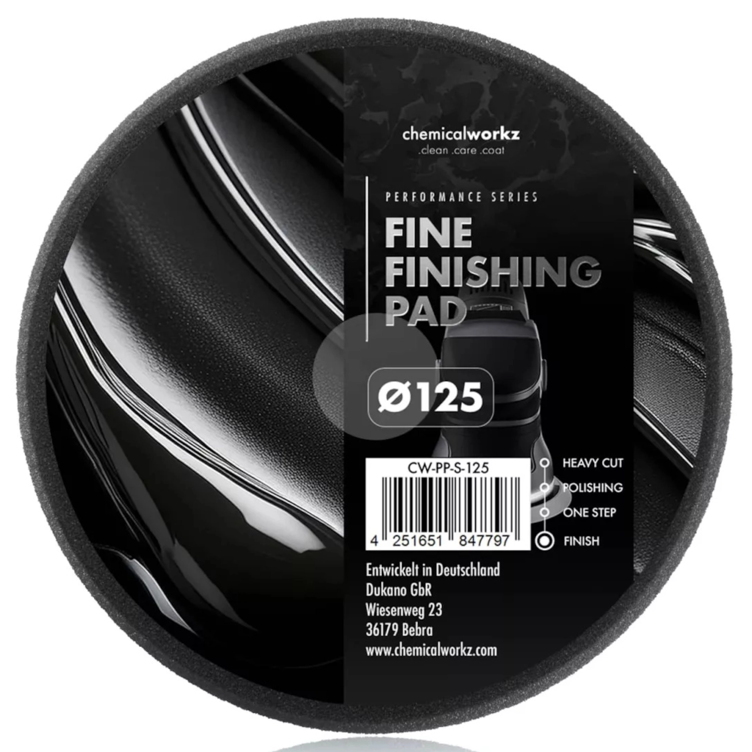 Black Finishing Pad 125mm soft foam pad with fine-pore structure and heat dissipation for high-gloss finish