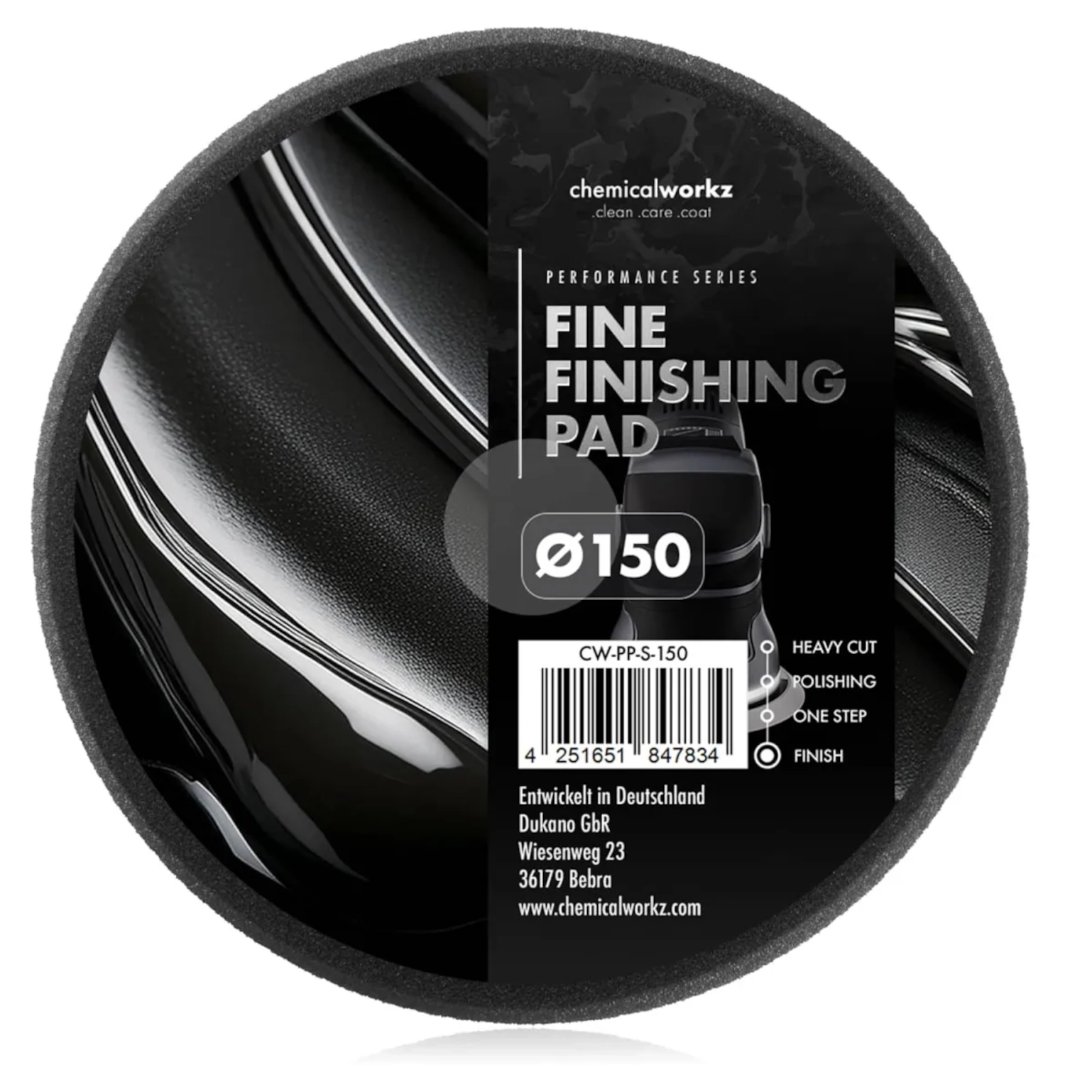 Black ChemicalWorkz New Finishing Foam Pad 150mm with soft foam structure for mirror-like polishing