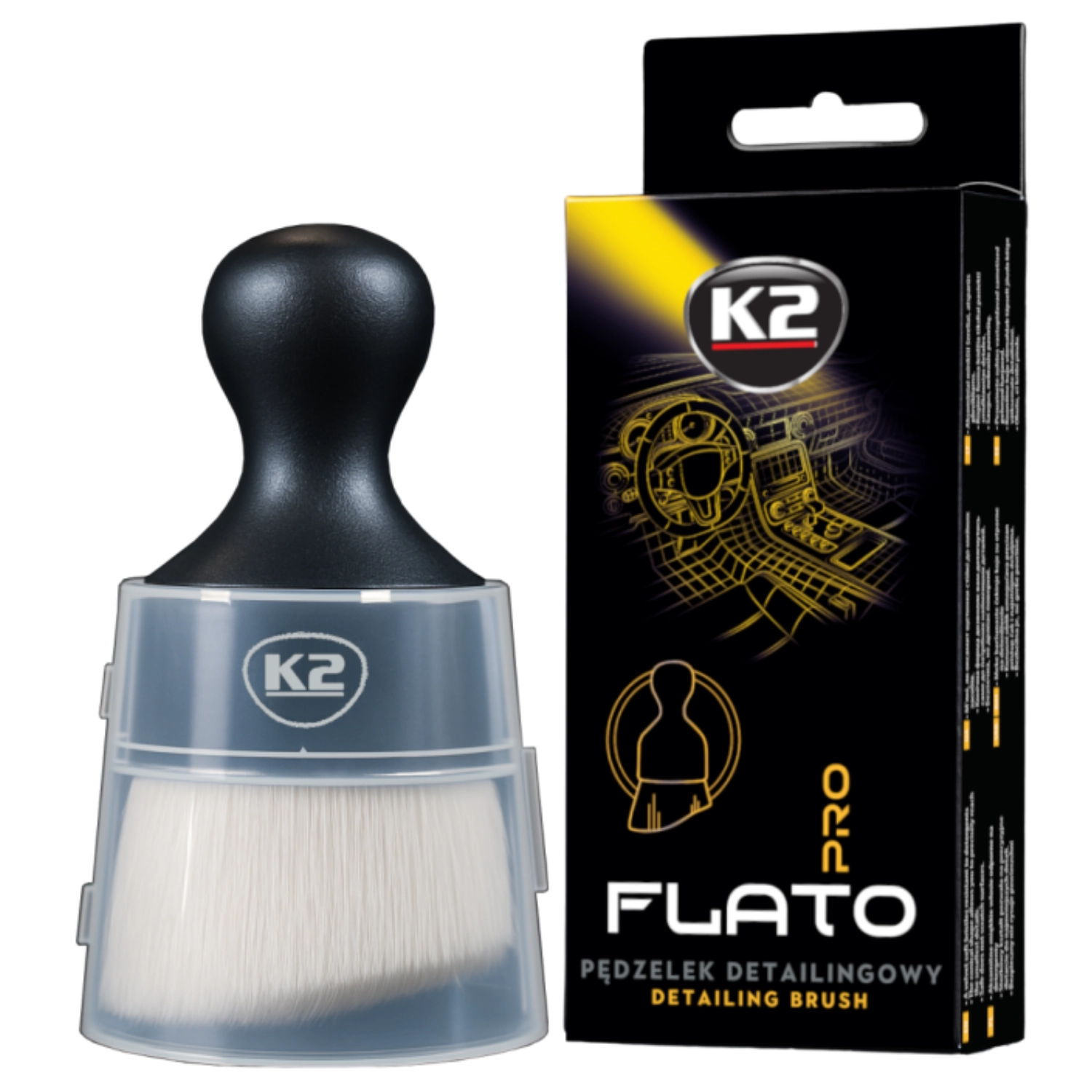 Detailing brush 20cm with soft bristles, ergonomic handle and case from K2