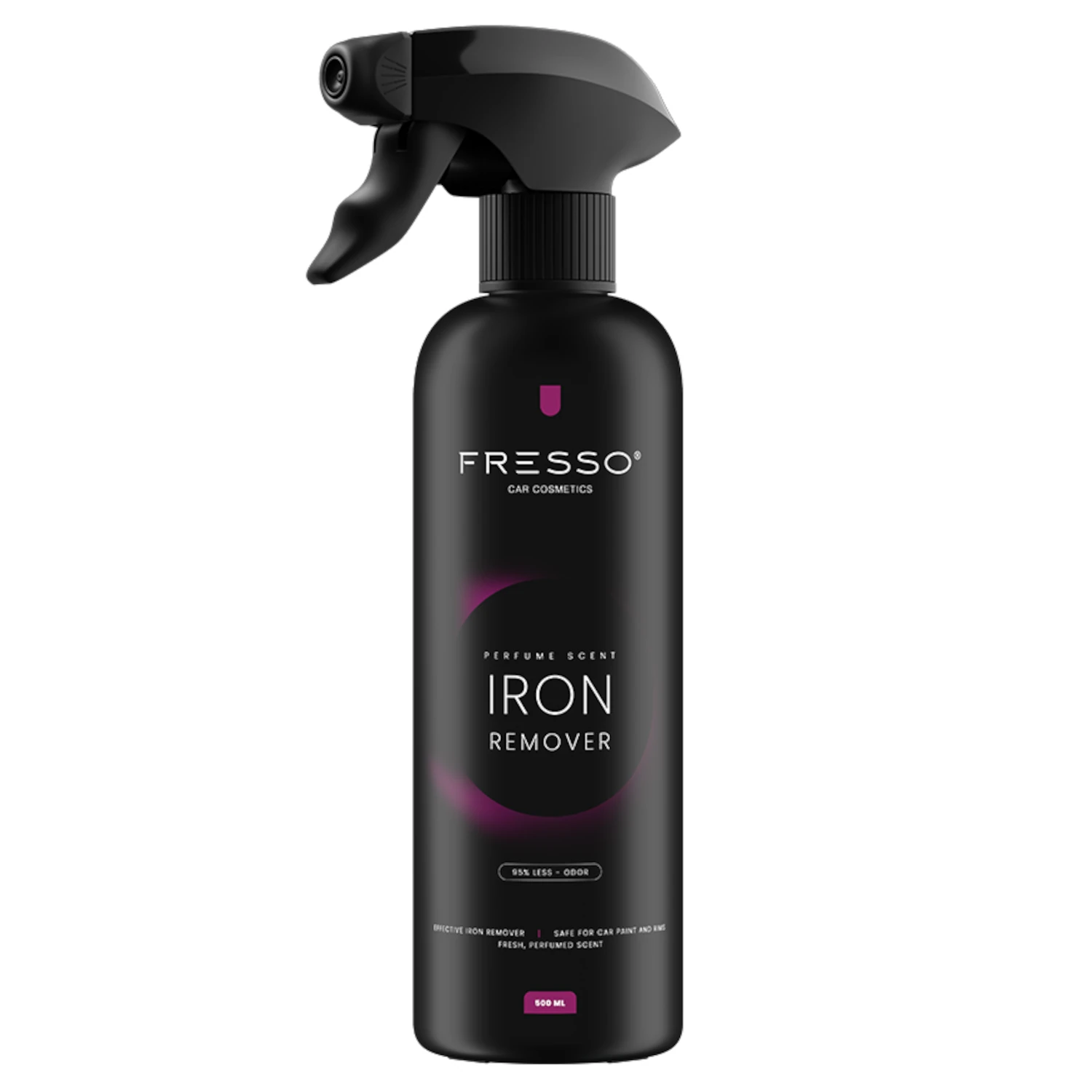 Spray bottle of Iron Remover 500ml showing bleeding effect for wheel cleaning, Fresso - Cosmetics