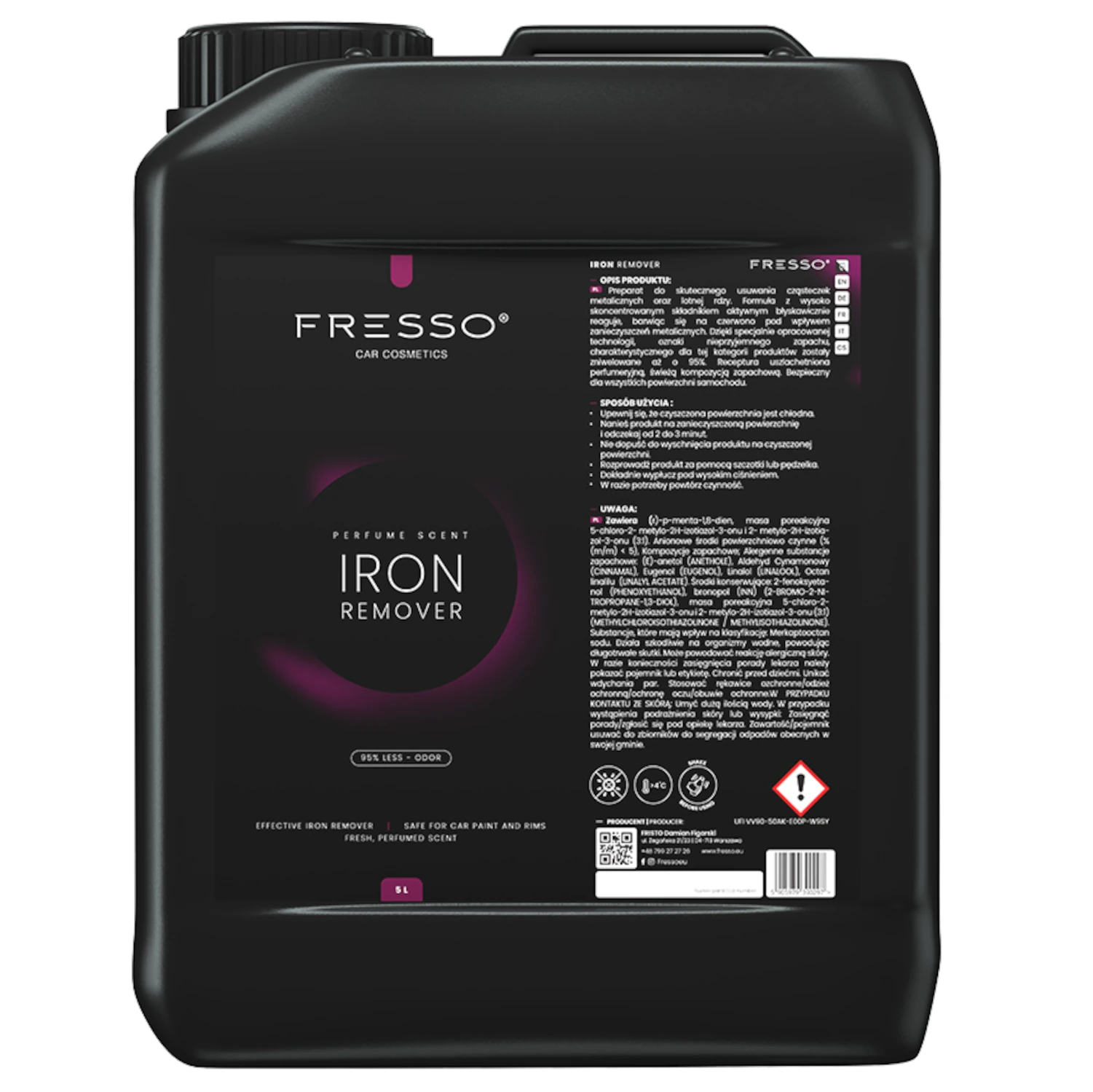 Fresso Iron Remover 5L bottle with neutral pH and ice lolly scent for cleaning wheels and paint