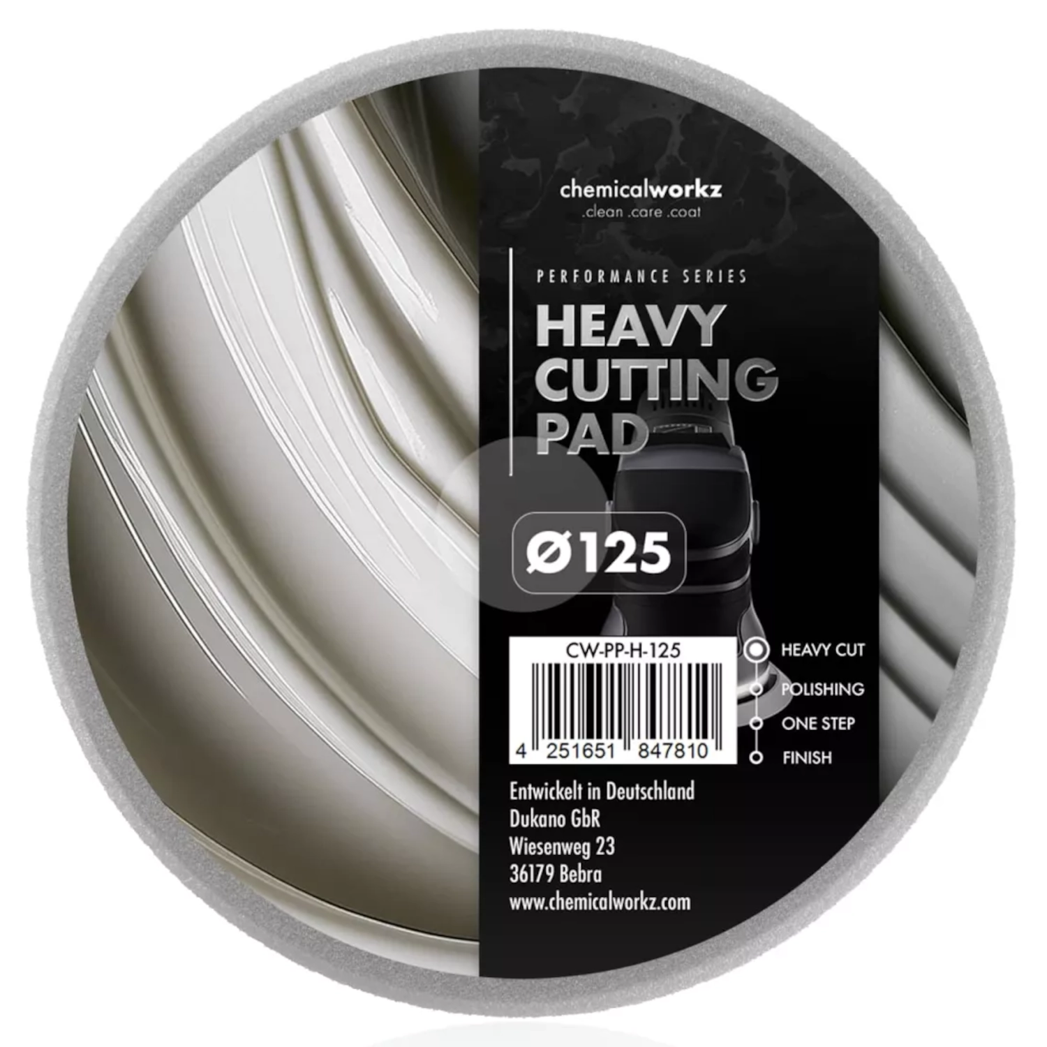 Heavy Cutting Foam Pad 125mm grå från ChemicalWorkz för grovpolering och defektreducering
